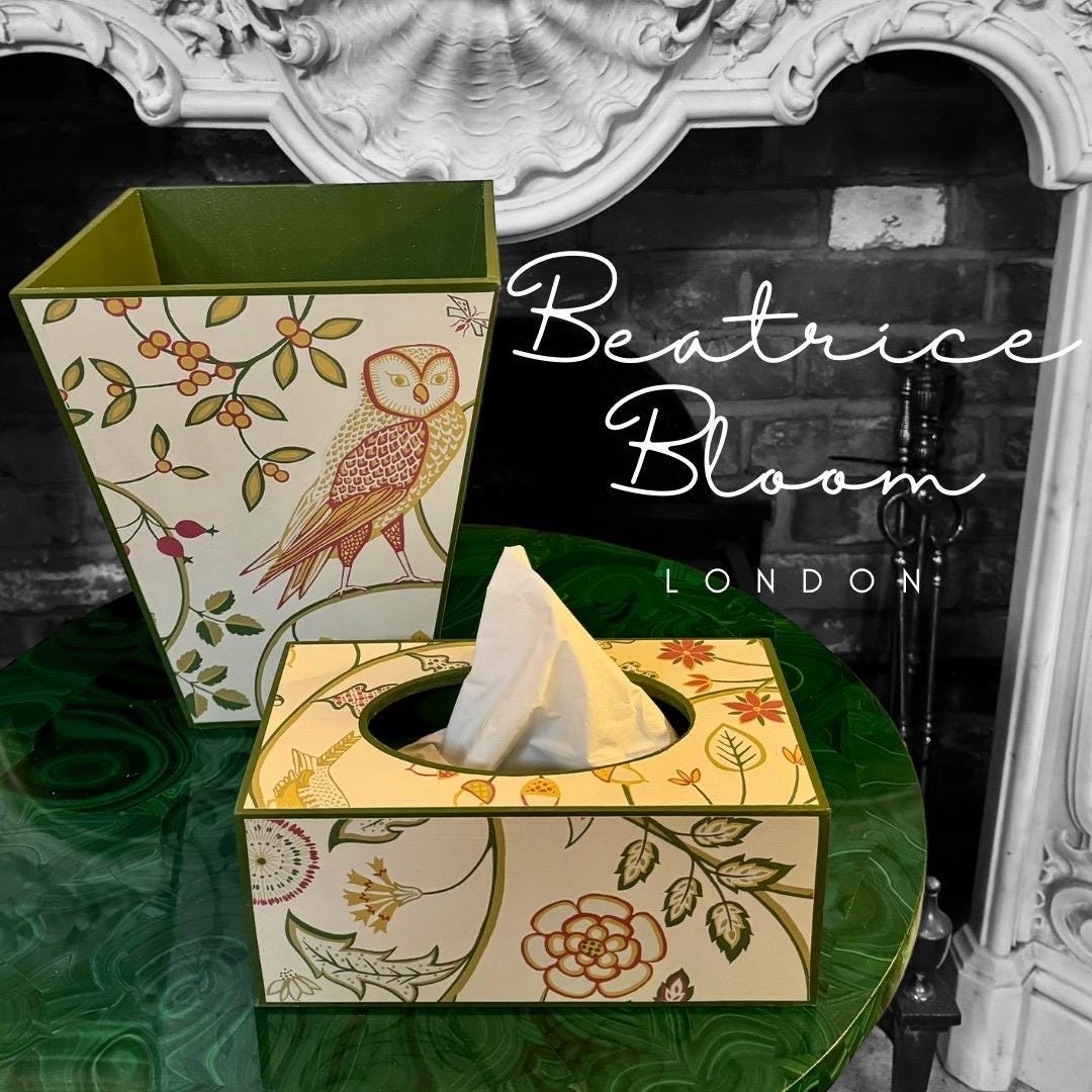 Nottingham - Matching set - Waste paper bin and square or rectangle tissue box cover - Decoupage in William Morris Newill by Morris & Co