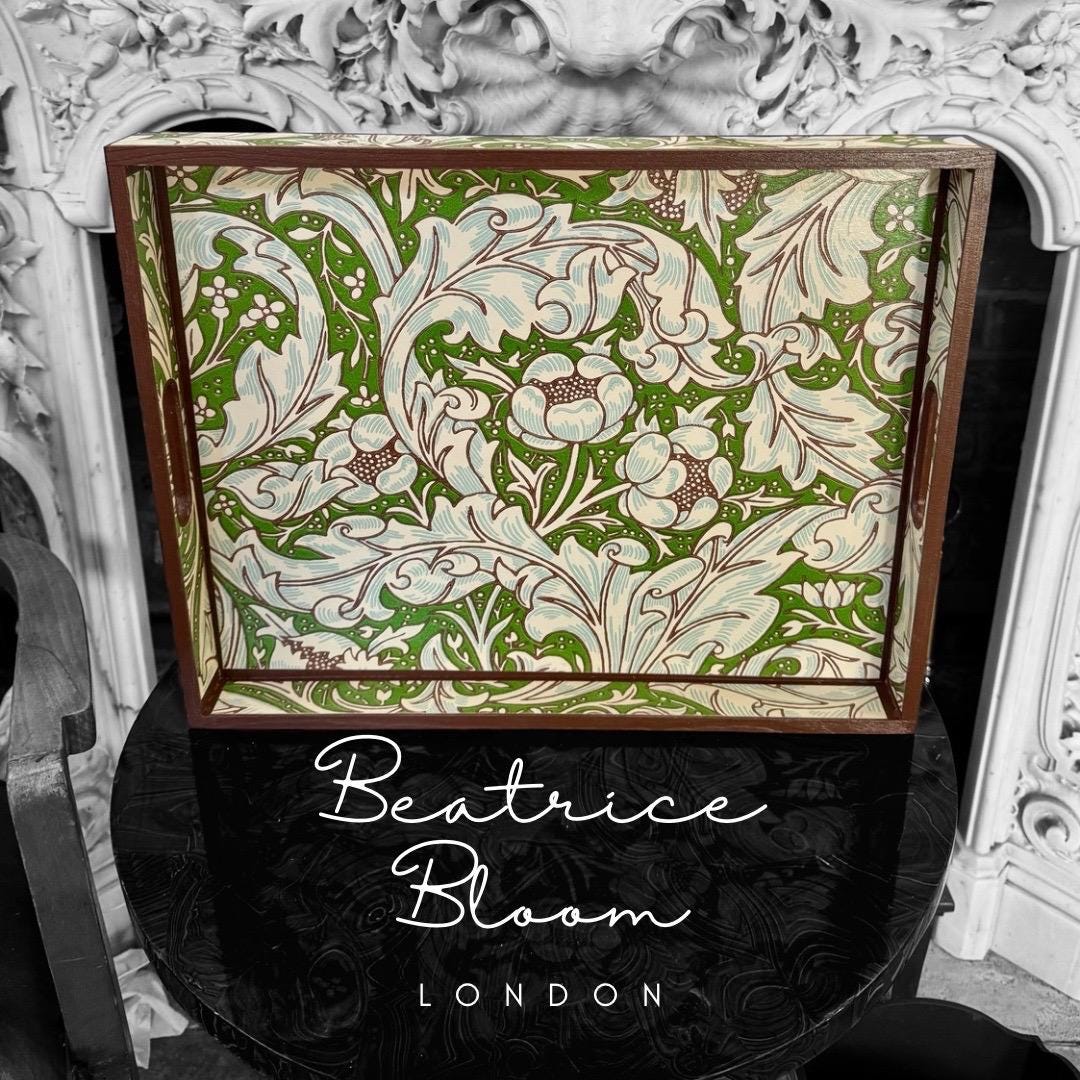 William Morris Batchelor's Button leaf coffee table tray,cocktail tray,ottoman tray . Crafted by Beatrice Bloom London in 5 x sizes EID gift