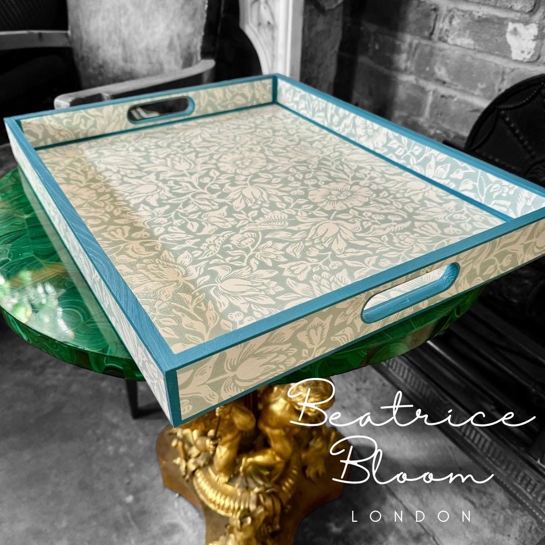 William Morris Mallow ottoman tray, footstool tray baby pink tray, Handmade by Beatrice Bloom London in 5 x sizes