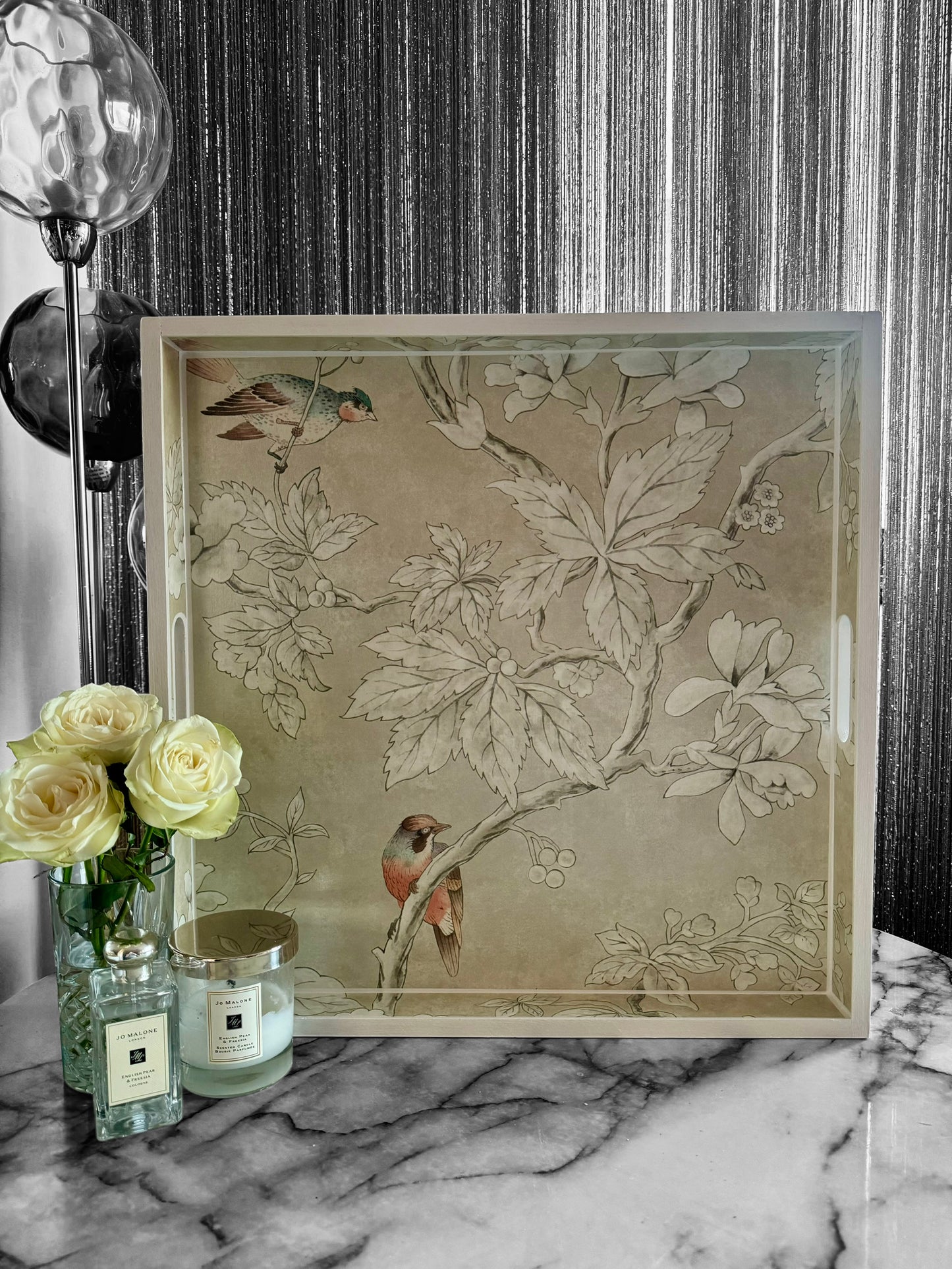 CHISWICK - XL Square 50cm Tray - Decoupage Chiswick Grove by Sanderson in gold colour way