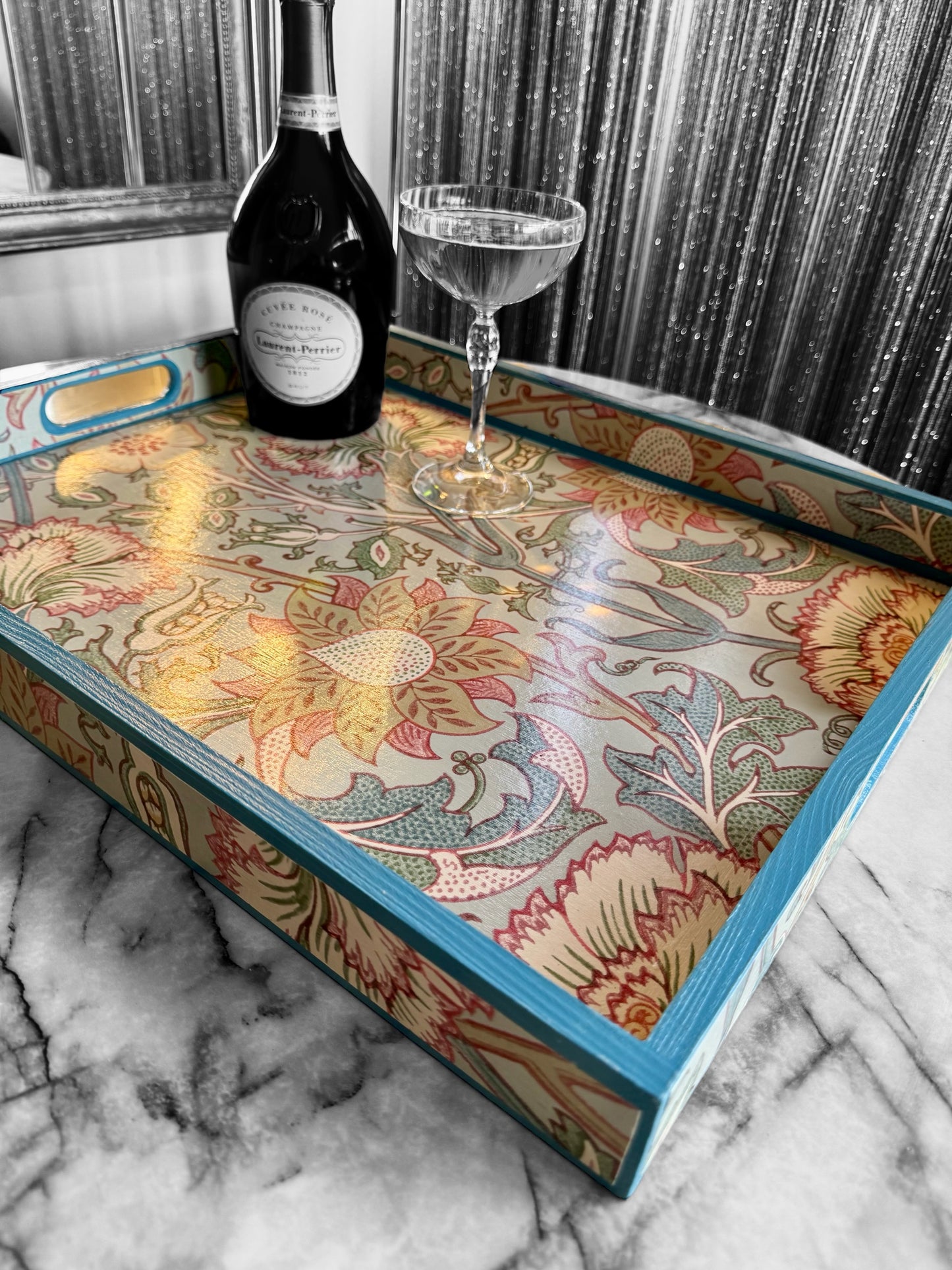 **LIMITED EDITION** KENSINGTON Large Tray - Decoupage in Pink and Rose by Morris & Co in Eggshell/Rose colour way