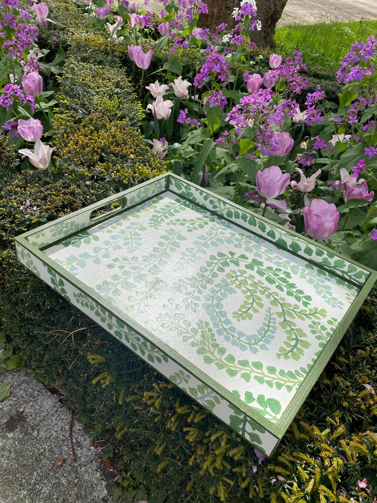 BARNES - tray comes in 4 x sizes - Decoupaged in Fayola/Harlequin in clover/chalk colourway.