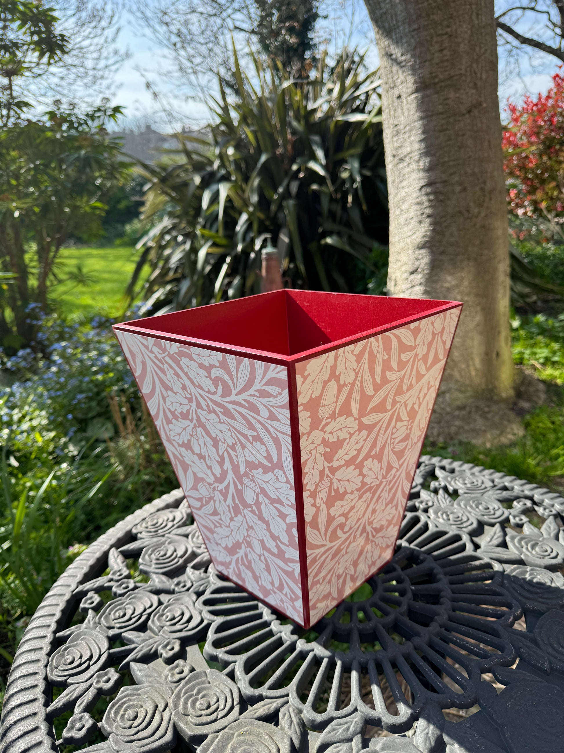 FITZROVIA - Waste paper basket and long tissue box cover - Decoupage in Acorn/Morris & Co in Blush colour way.