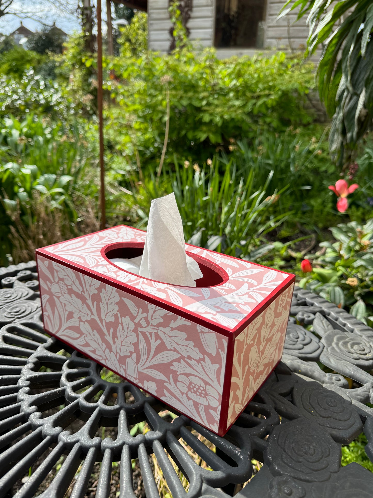 FITZROVIA - Rectangle tissue box cover - Decoupage in Acorn/Morris & Co in Blush colour way.