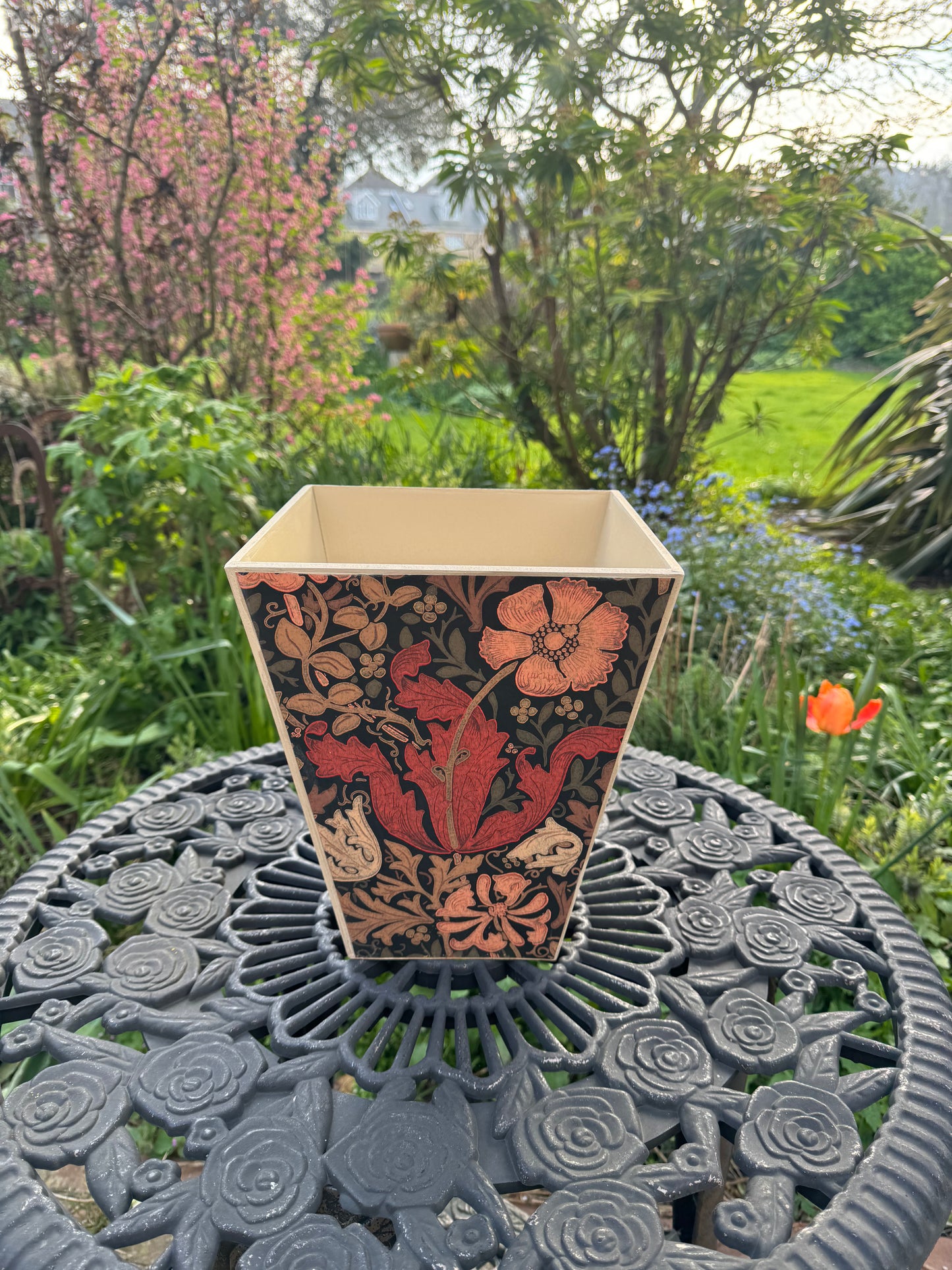 BELGRAVIA - waste paper bin  - Decoupage in Compton/Morris & Co in burnt orange/brown colourway