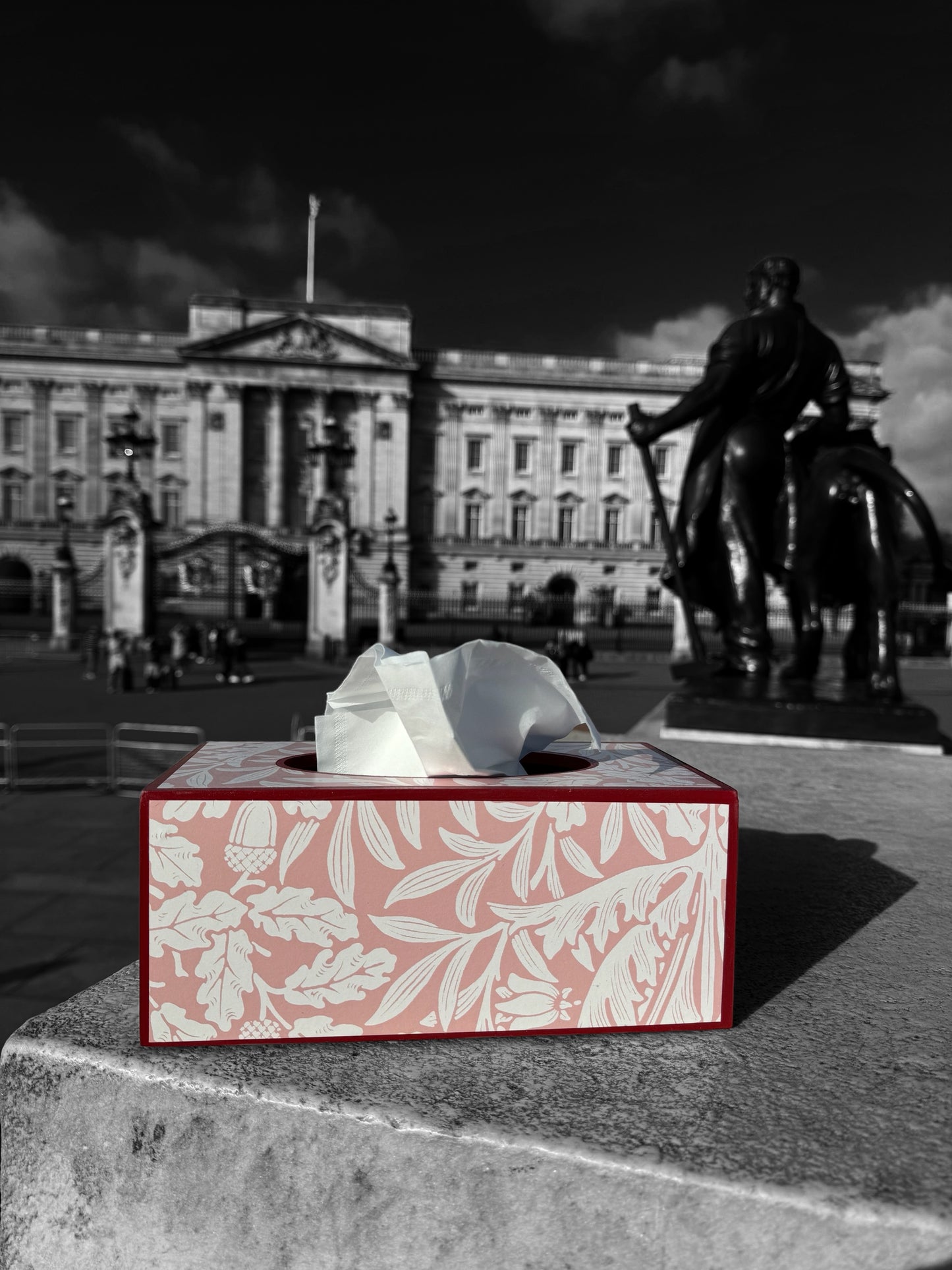 FITZROVIA - Waste paper basket and long tissue box cover - Decoupage in Acorn/Morris & Co in Blush colour way.