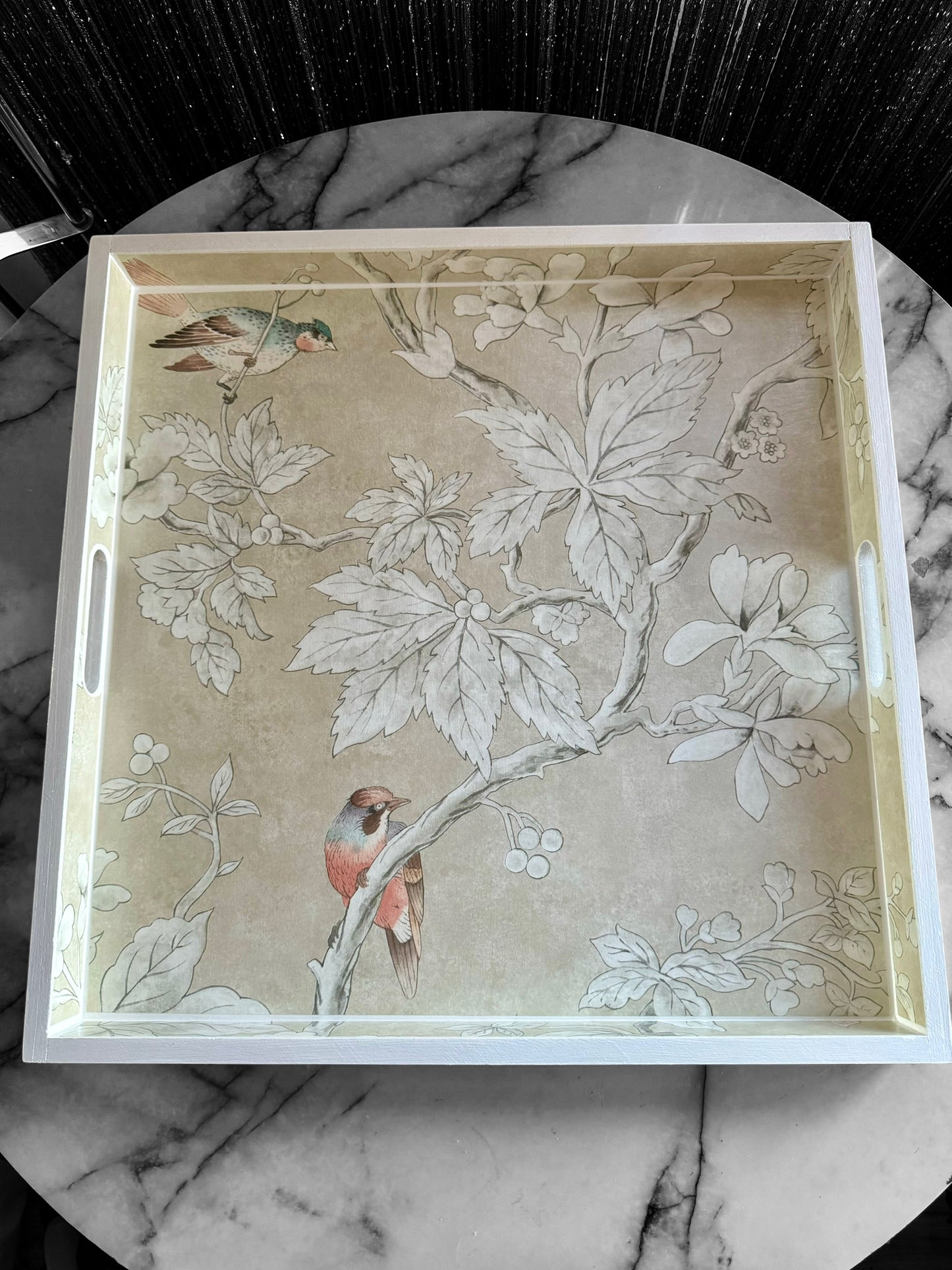 CHISWICK - XL Square 50cm Tray - Decoupage Chiswick Grove by Sanderson in gold colour way