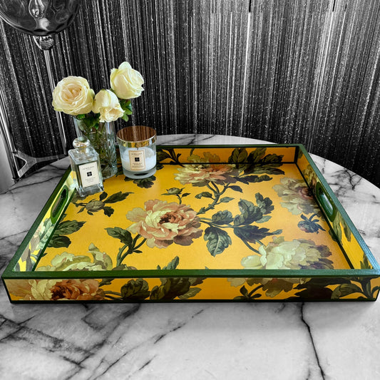 NOTTING HILL - Large Tray in 4 x sizes - Decoupage in Peoneden by House of Hackney in ochre colour way