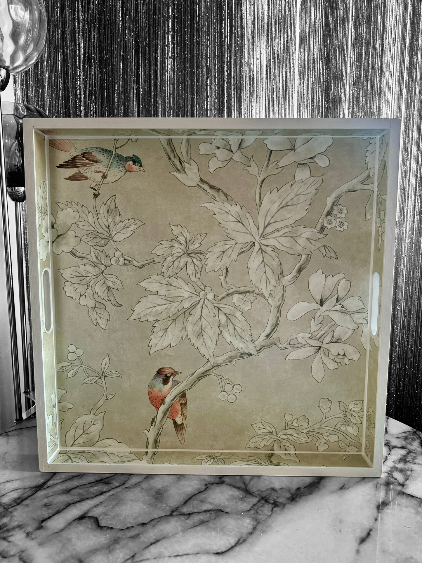 CHISWICK - XL Square 50cm Tray - Decoupage Chiswick Grove by Sanderson in gold colour way