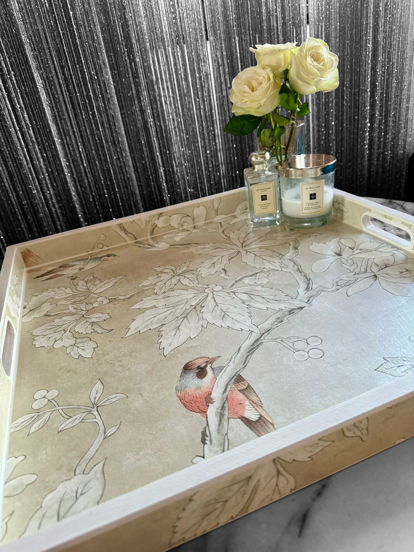 CHISWICK - XL Square 50cm Tray - Decoupage Chiswick Grove by Sanderson in gold colour way