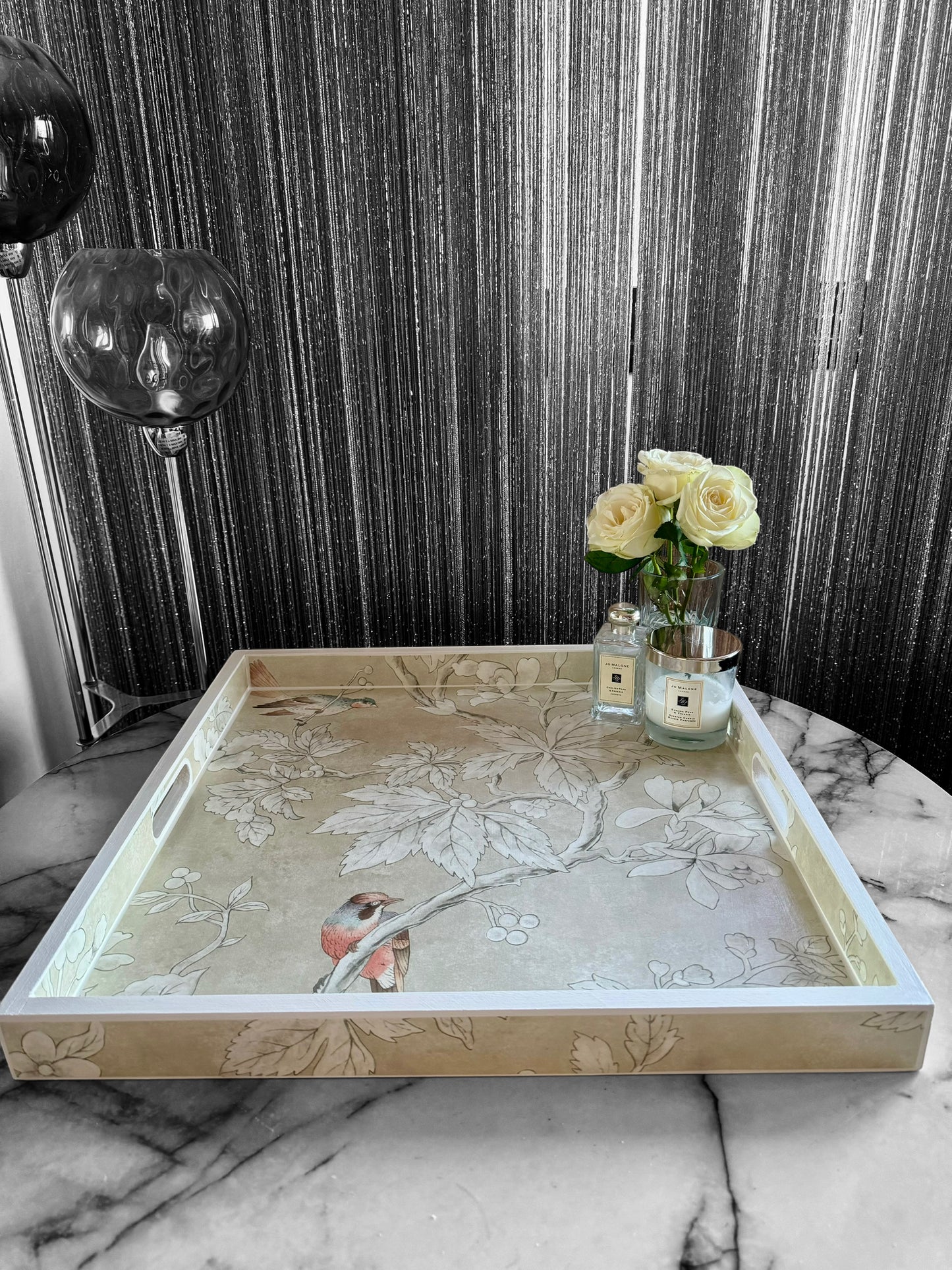 CHISWICK - XL Square 50cm Tray - Decoupage Chiswick Grove by Sanderson in gold colour way