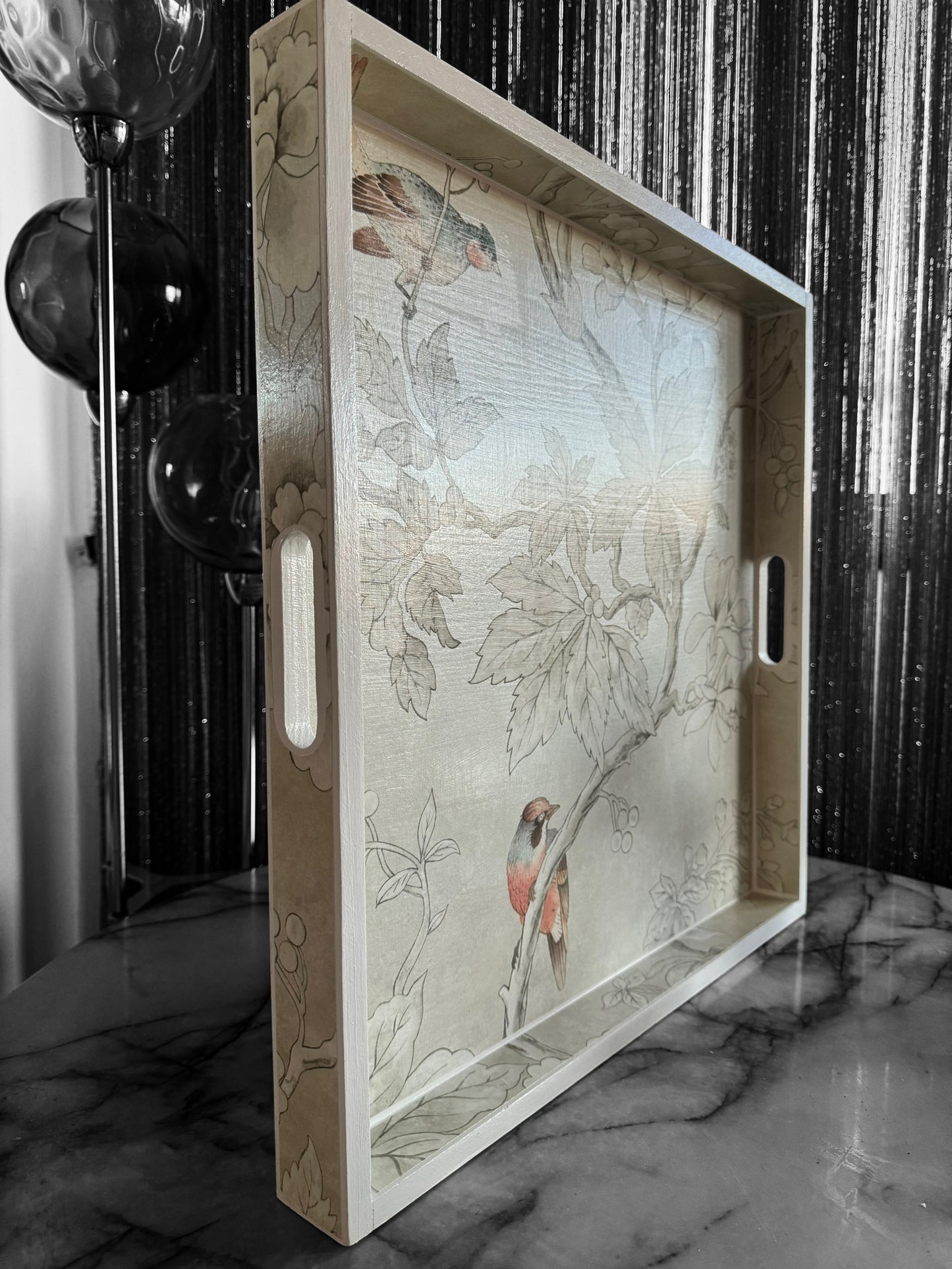 CHISWICK - XL Square 50cm Tray - Decoupage Chiswick Grove by Sanderson in gold colour way