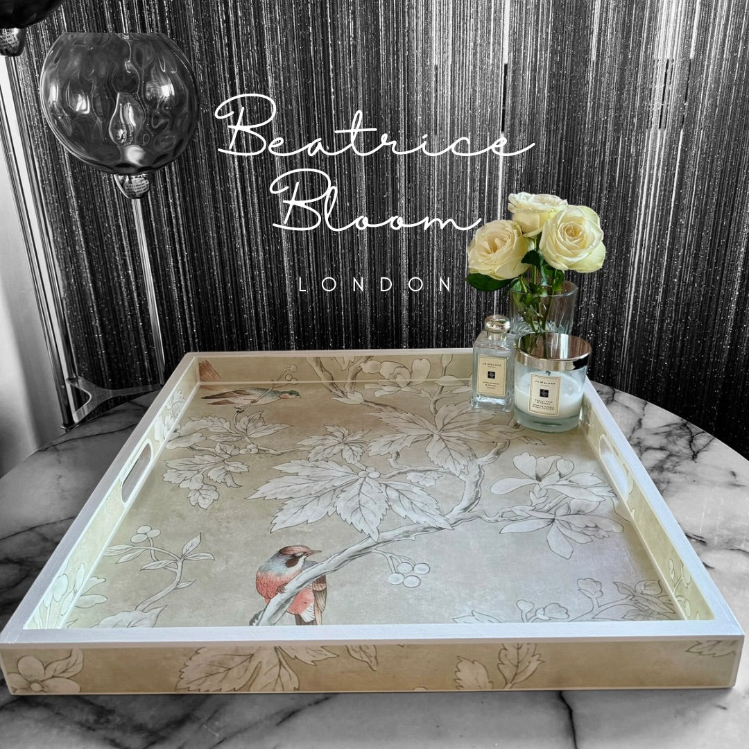 CHISWICK - XL Square 50cm Tray - Decoupage Chiswick Grove by Sanderson in gold colour way