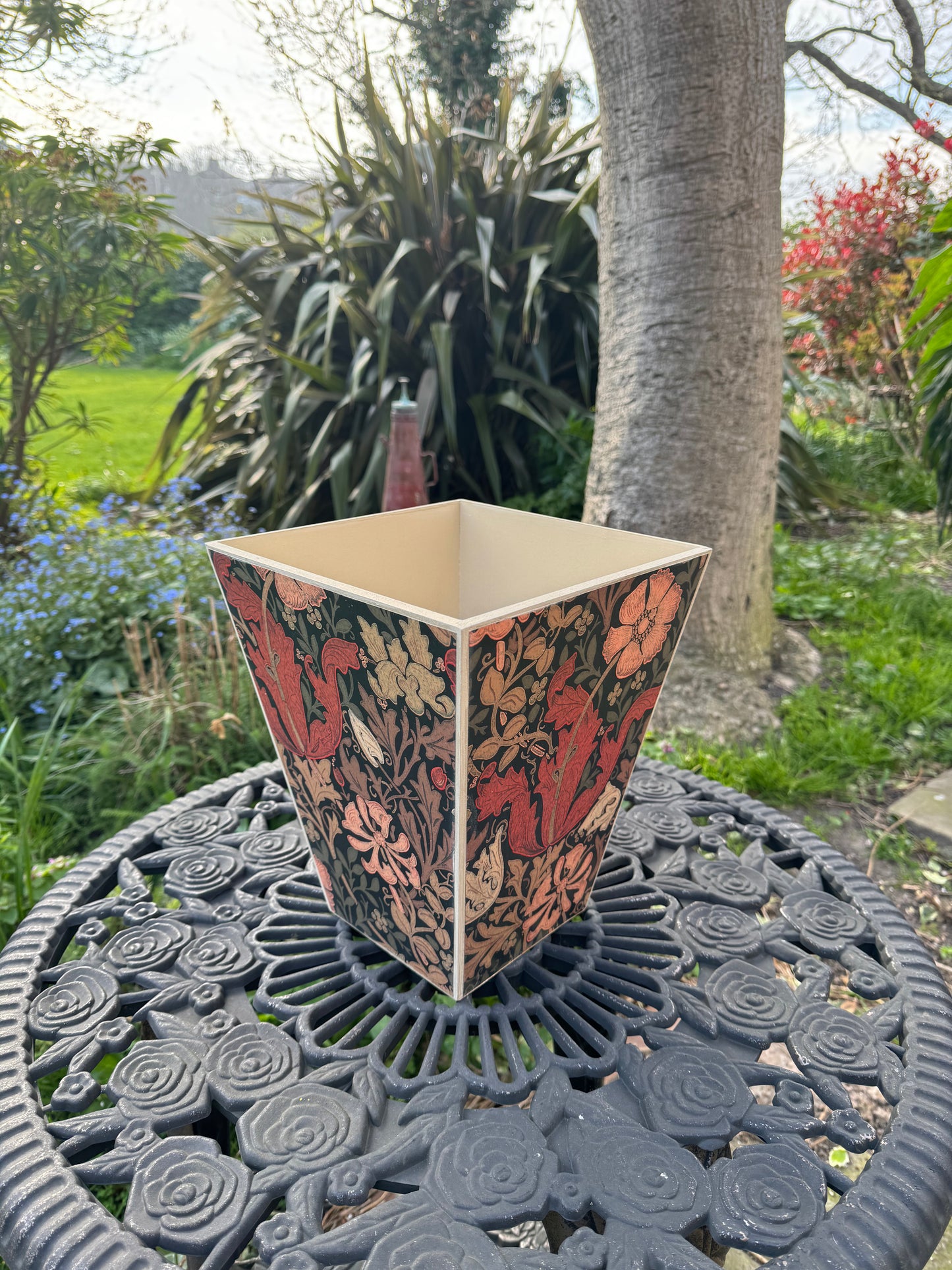 BELGRAVIA - waste paper bin  - Decoupage in Compton/Morris & Co in burnt orange/brown colourway