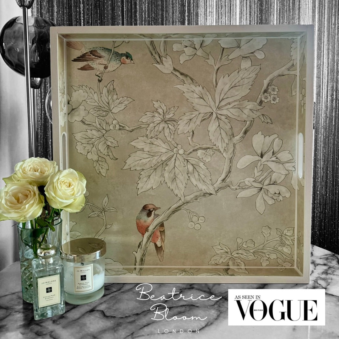 CHISWICK - XL Square 50cm Tray - Decoupage Chiswick Grove by Sanderson in gold colour way