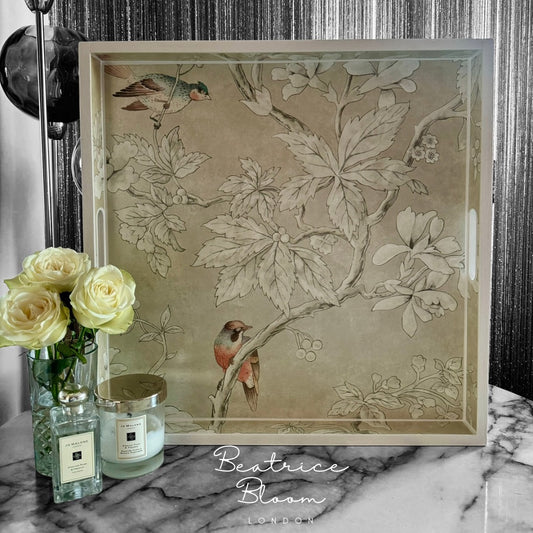 CHISWICK - XL Square 50cm Tray - Decoupage Chiswick Grove by Sanderson in gold colour way