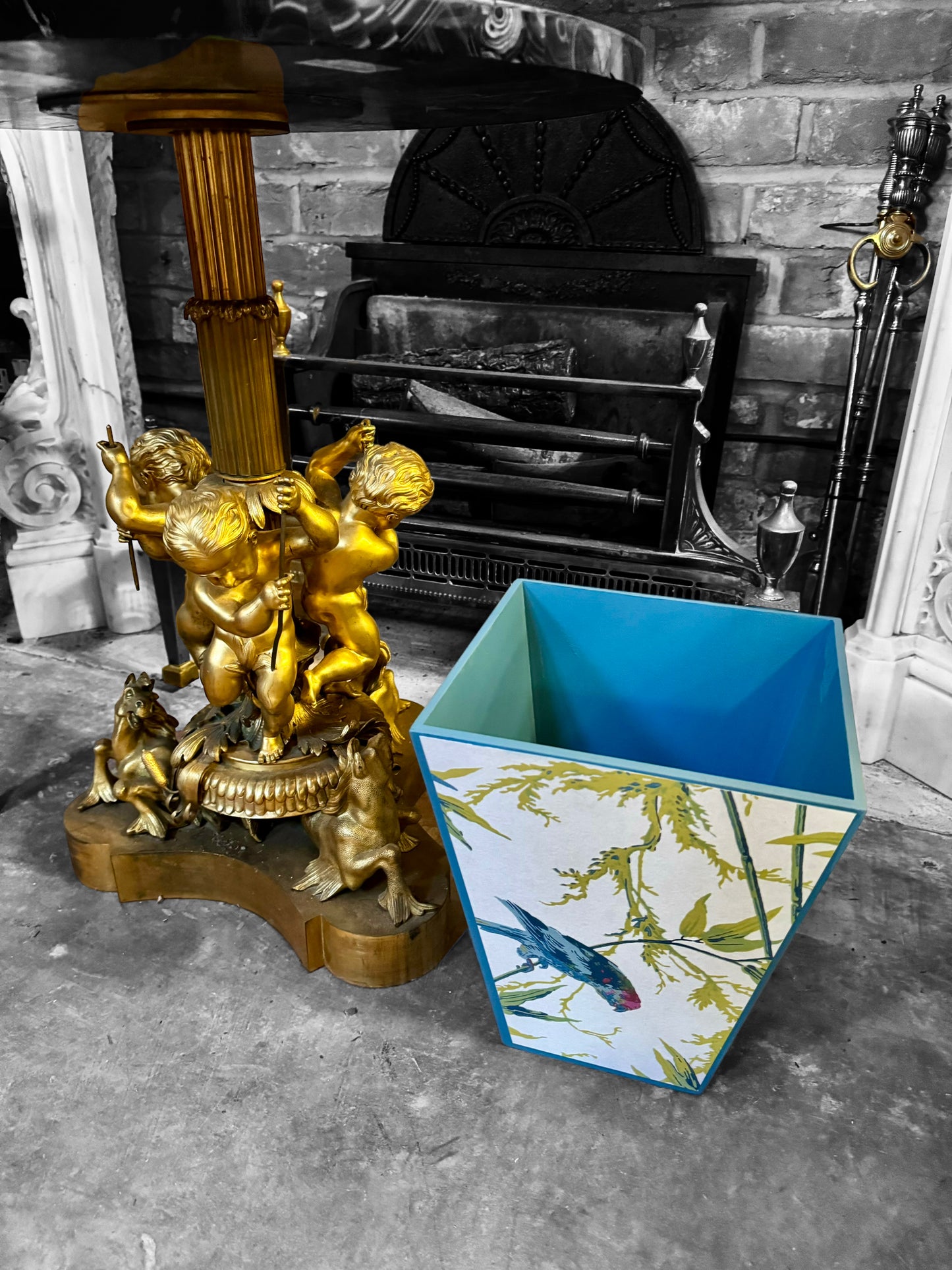 Bloomsbury - Matching set - Waste paper bin and square or rectangle tissue box cover - Decoupage in Great Ormond Street/Little Greene in tropical colour way