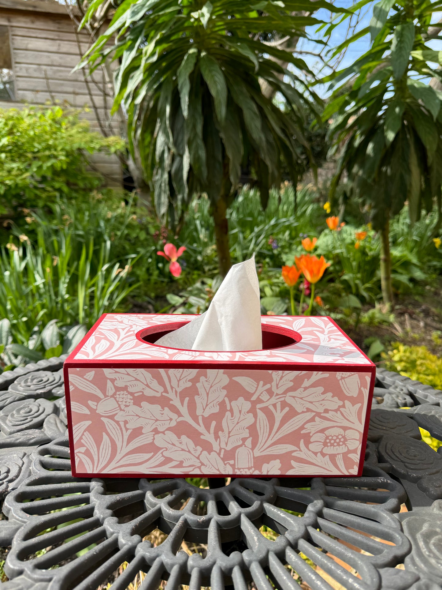 FITZROVIA - Rectangle tissue box cover - Decoupage in Acorn/Morris & Co in Blush colour way.