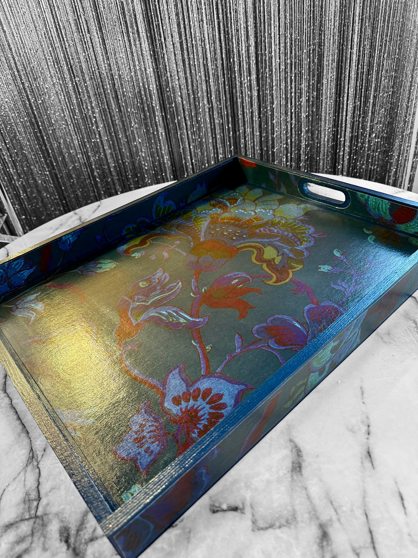 DOVER - Large Tray in 4 x sizes - Decoupage in House of Hackney Majorelle in petrol colour way