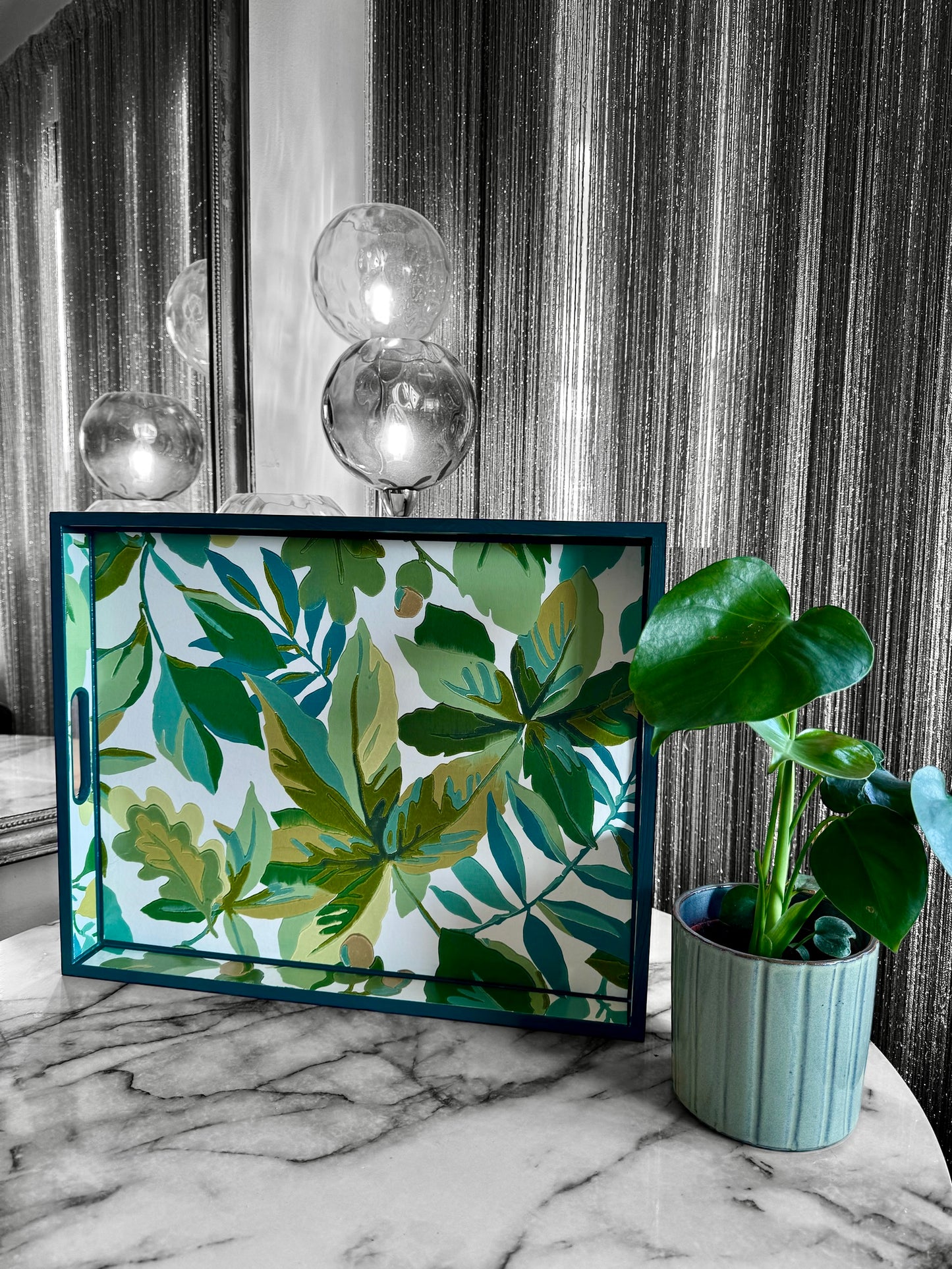 KENT - tray available in 4 x sizes - decoupage in Robin's Wood/Sanderson botanical in green colourway.