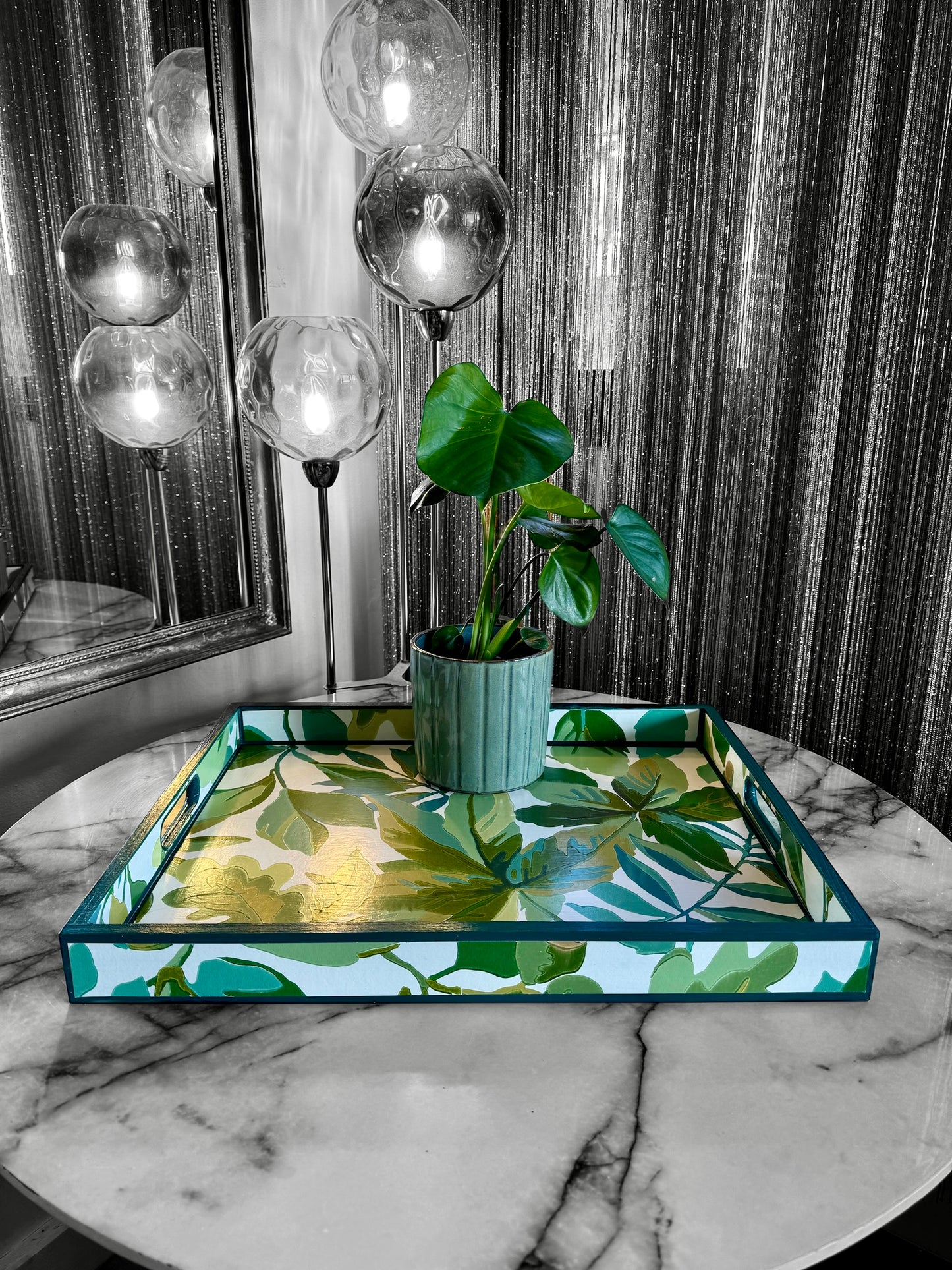 KENT - tray available in 4 x sizes - decoupage in Robin's Wood/Sanderson botanical in green colourway.