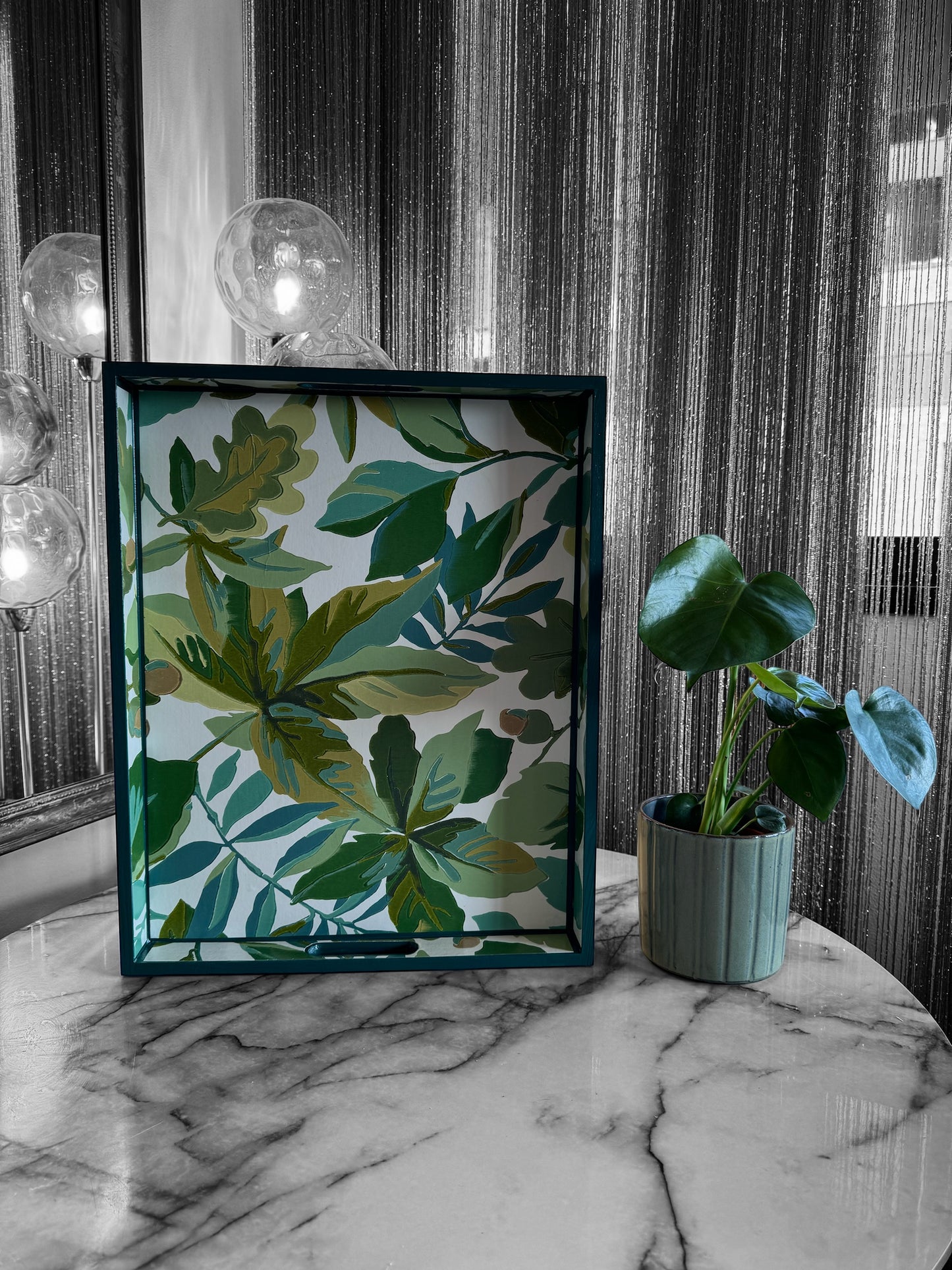 KENT - tray available in 4 x sizes - decoupage in Robin's Wood/Sanderson botanical in green colourway.