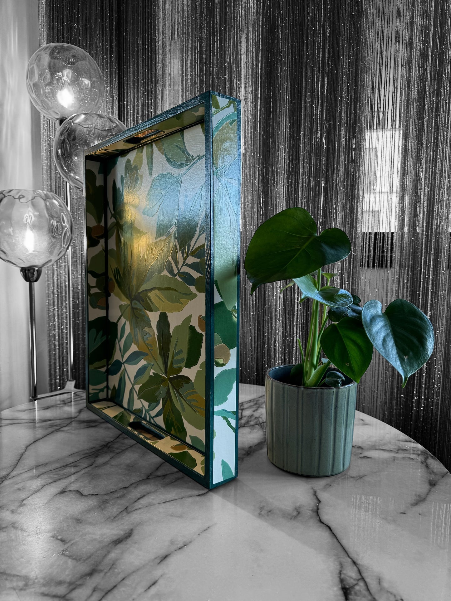 KENT - tray available in 4 x sizes - decoupage in Robin's Wood/Sanderson botanical in green colourway.