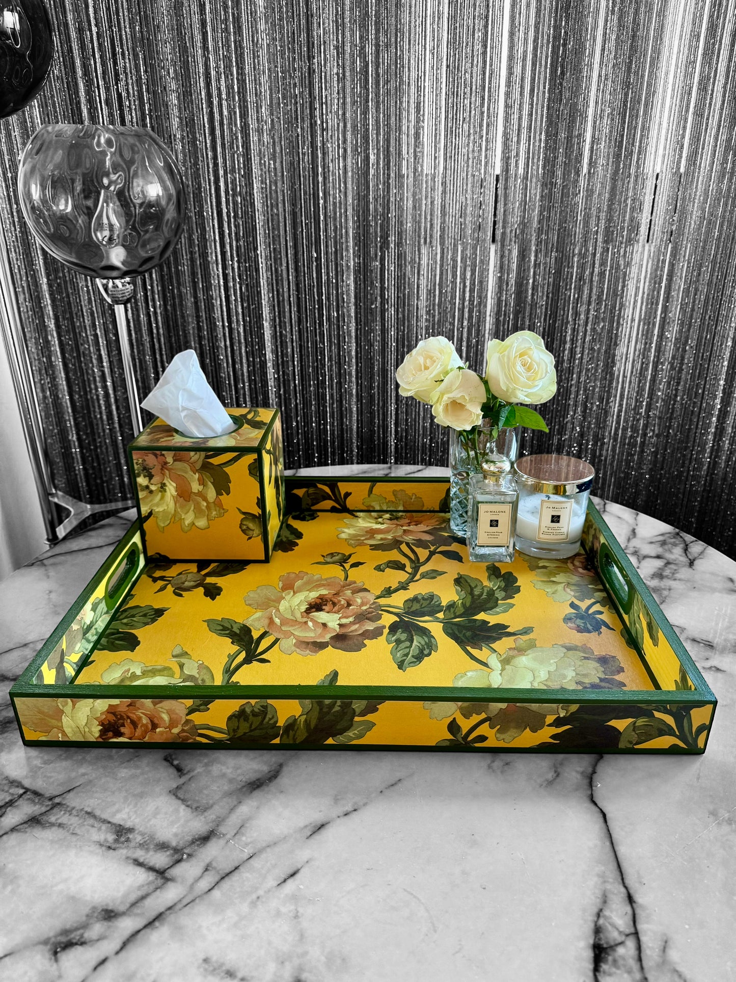Notting Hill - Ottoman tray available in 4 x sizes - Decoupage in Peonded by House of Hackney in ochre colourway