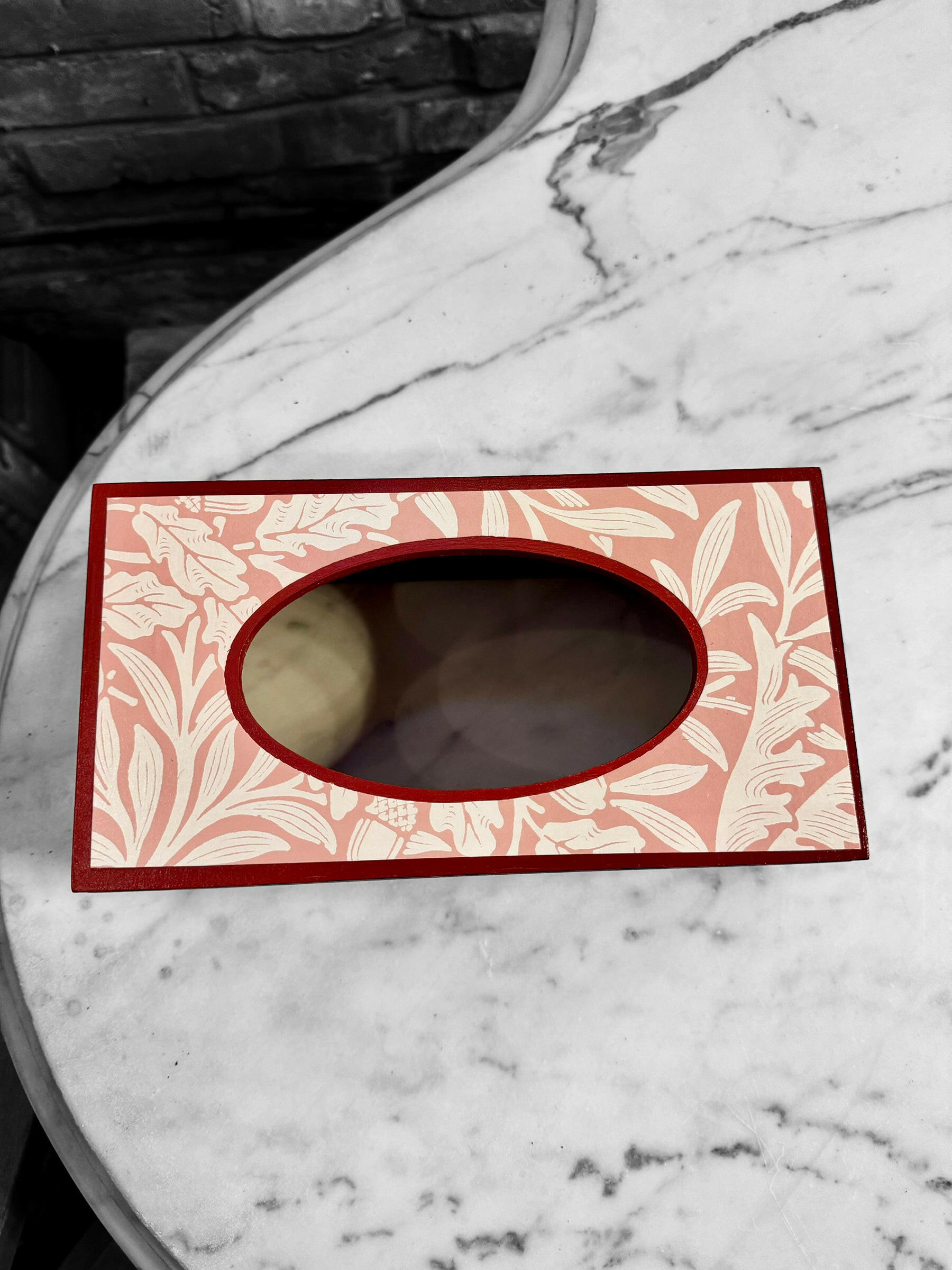 FITZROVIA - Rectangle tissue box cover - Decoupage in Acorn/Morris & Co in Blush colour way.