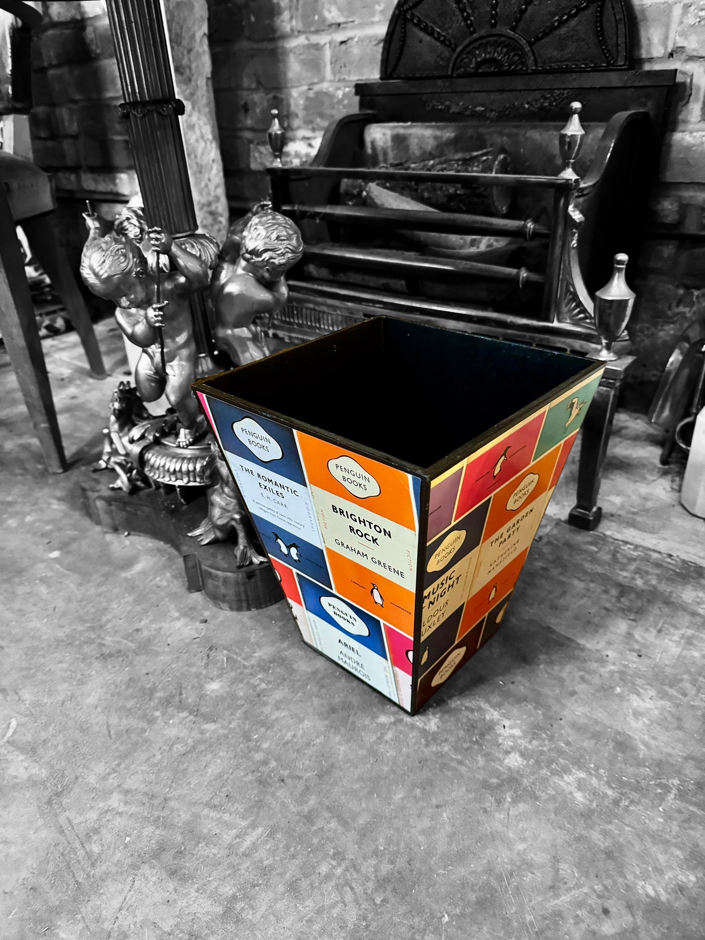 Oxford Waste paper bin & tissue box cover, bedroom bin, study bin, bathroom bin Penguin Library. Handmade by Beatrice Bloom London