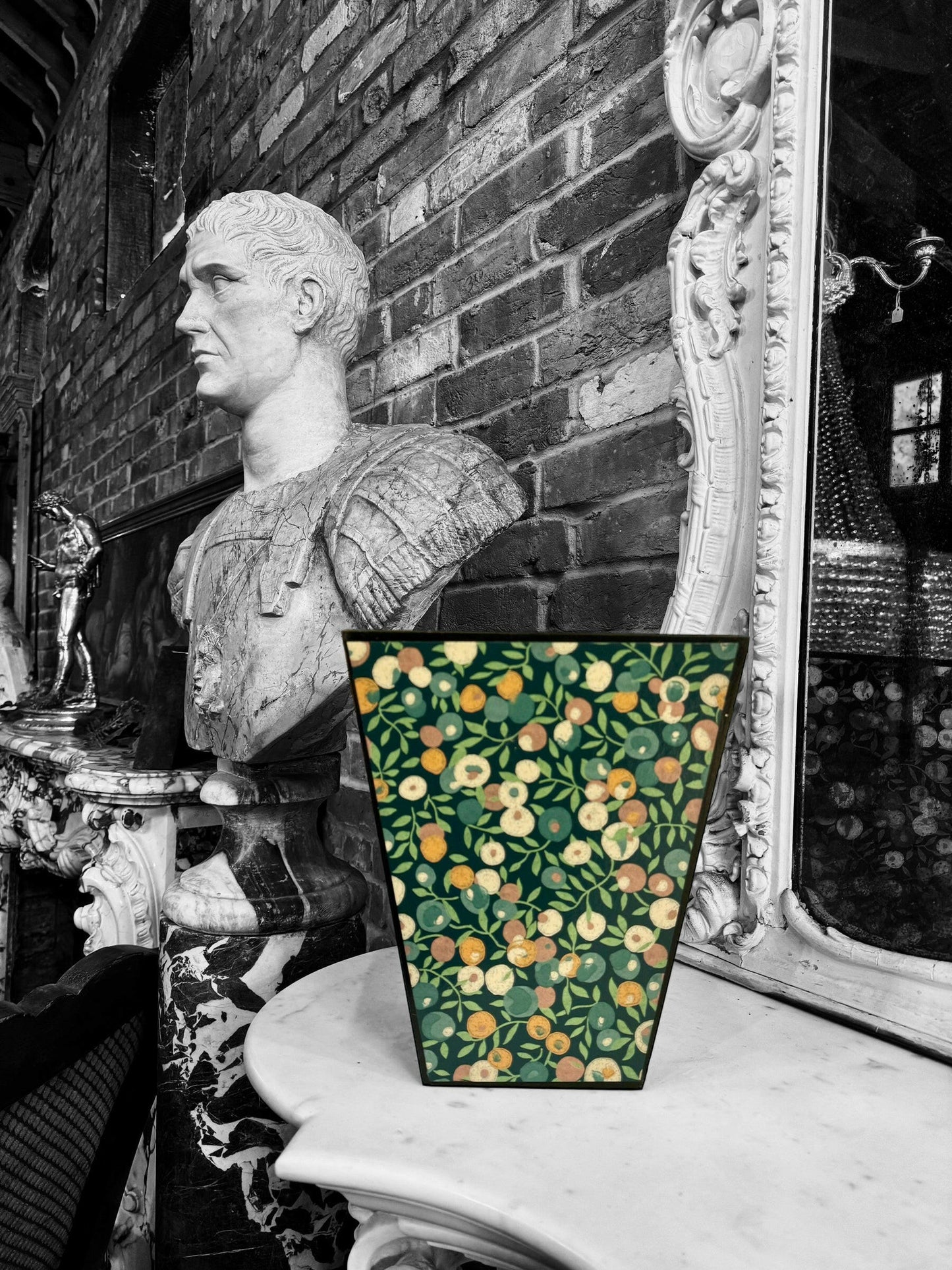 CARNABY - Waste paper bin - Decoupage in Liberty London/Wiltshire in Lechen colourway..