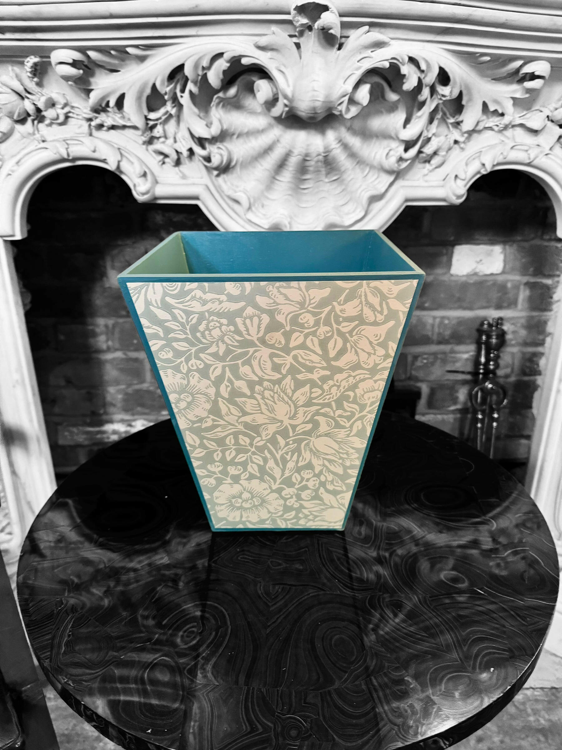 CHELSEA - Waste paper bin - Decoupage in Mallow/Morris & Co in Chalk/Duck Egg colour way..