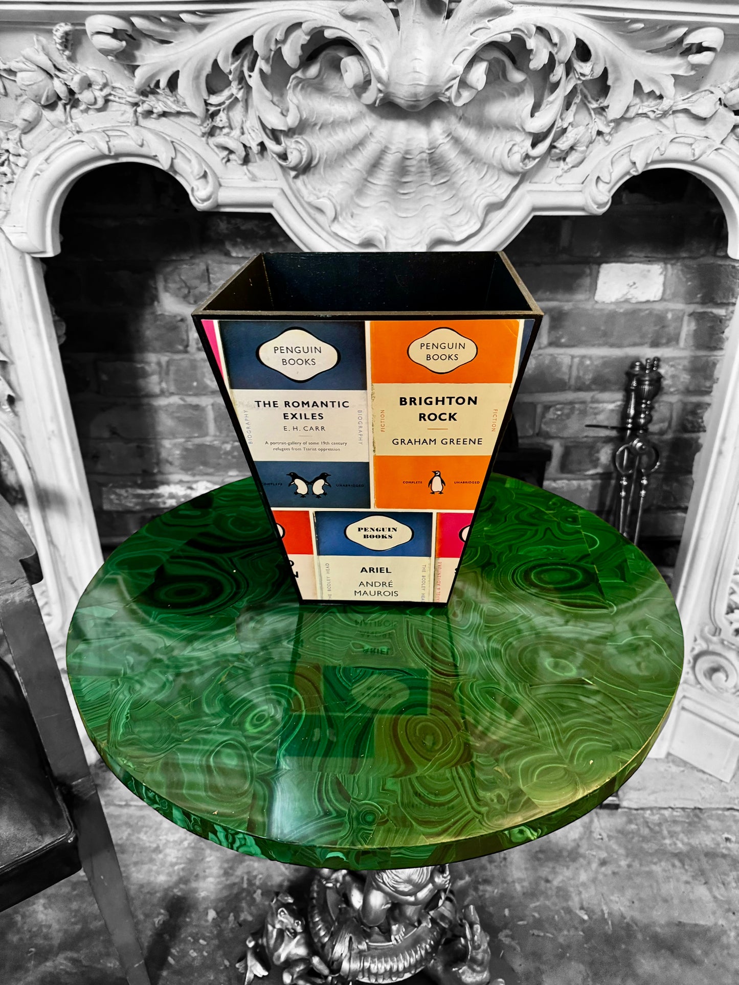 Oxford Waste paper bin & tissue box cover, bedroom bin, study bin, bathroom bin Penguin Library. Handmade by Beatrice Bloom London