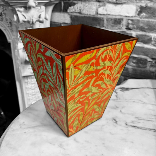 HOLBORN - Waste paper bin- Decoupage in Willow Boughs/Morris & Co in Tomato/Olive colourway.