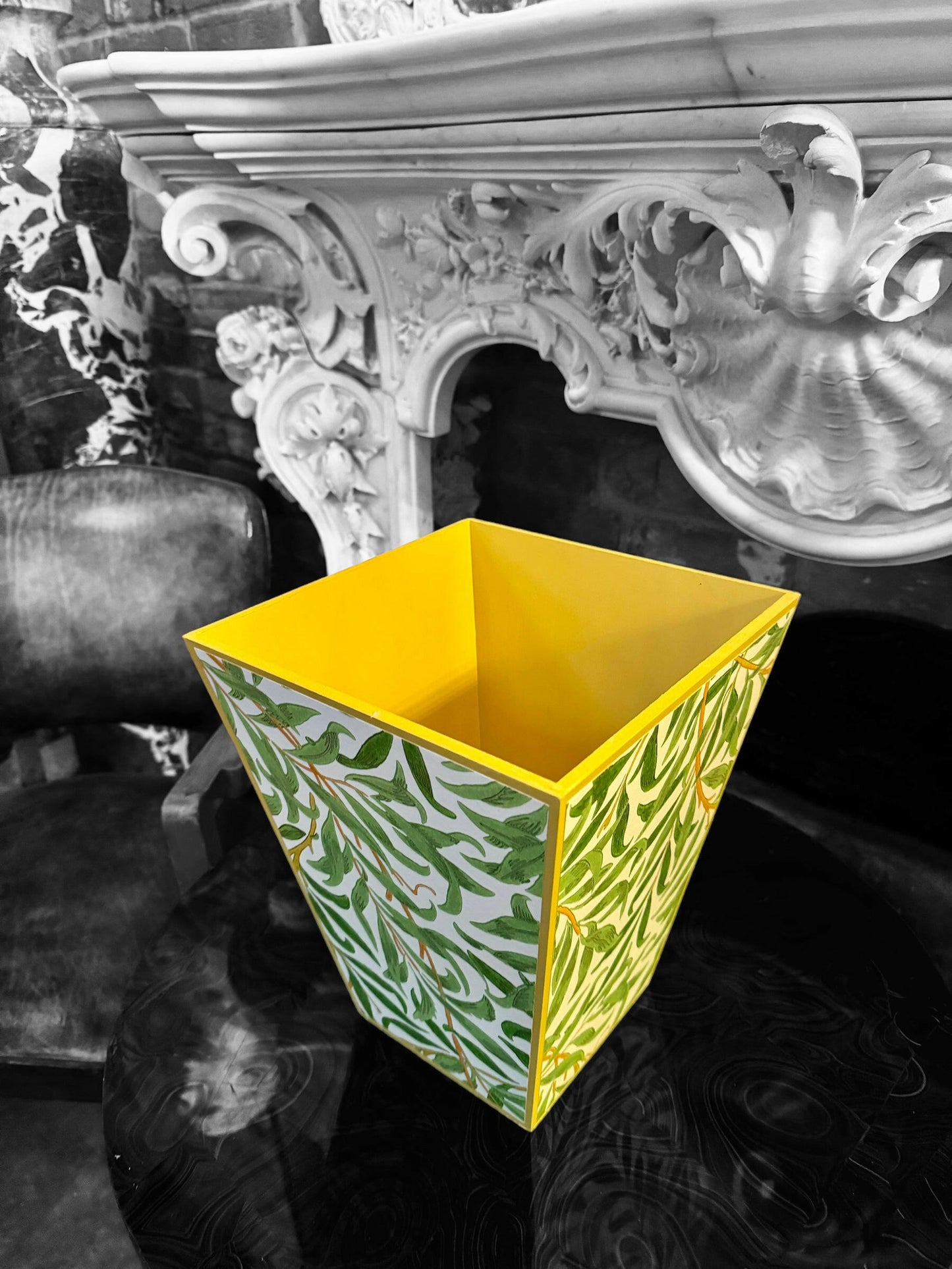 BROADSTAIRS -  Waste paper bin - Decoupage in Willow Boughs Cornubia/Morris & Co X Ben Pentreath in Green colour way.