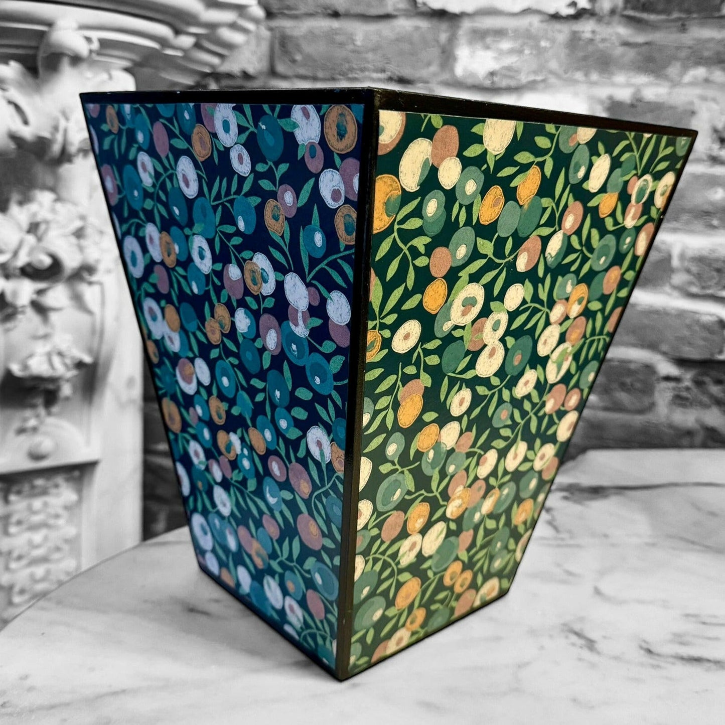 CARNABY - Waste paper bin - Decoupage in Liberty London/Wiltshire in Lechen colourway..