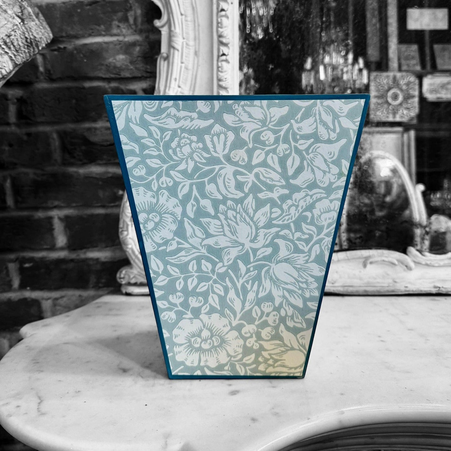 CHELSEA - Waste paper bin - Decoupage in Mallow/Morris & Co in Chalk/Duck Egg colour way..