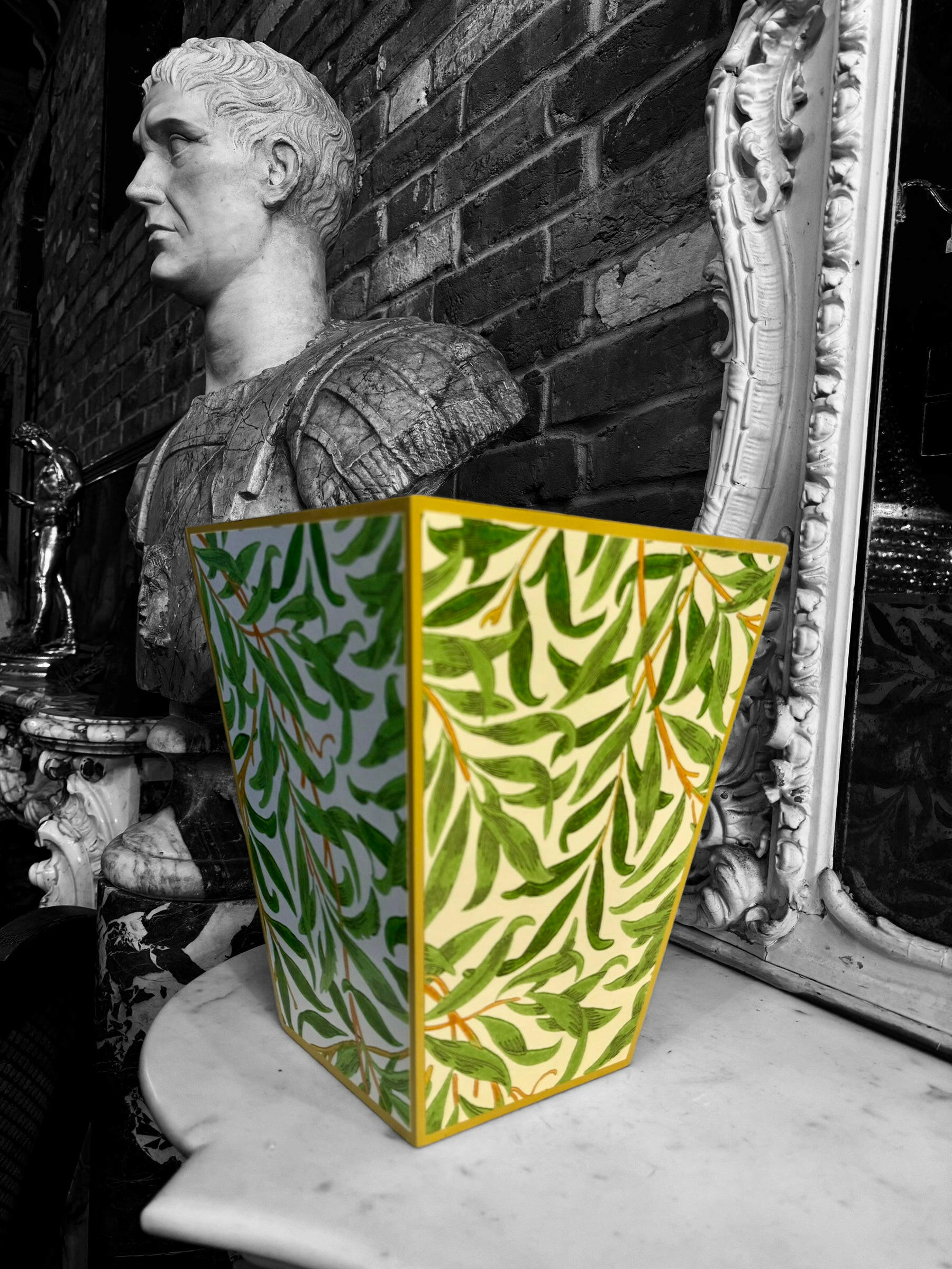 BROADSTAIRS -  Waste paper bin - Decoupage in Willow Boughs Cornubia/Morris & Co X Ben Pentreath in Green colour way.