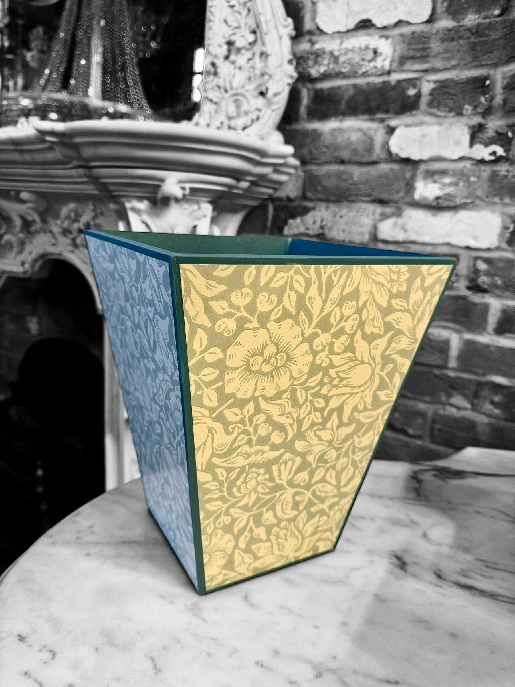 CHELSEA - Waste paper bin - Decoupage in Mallow/Morris & Co in Chalk/Duck Egg colour way..