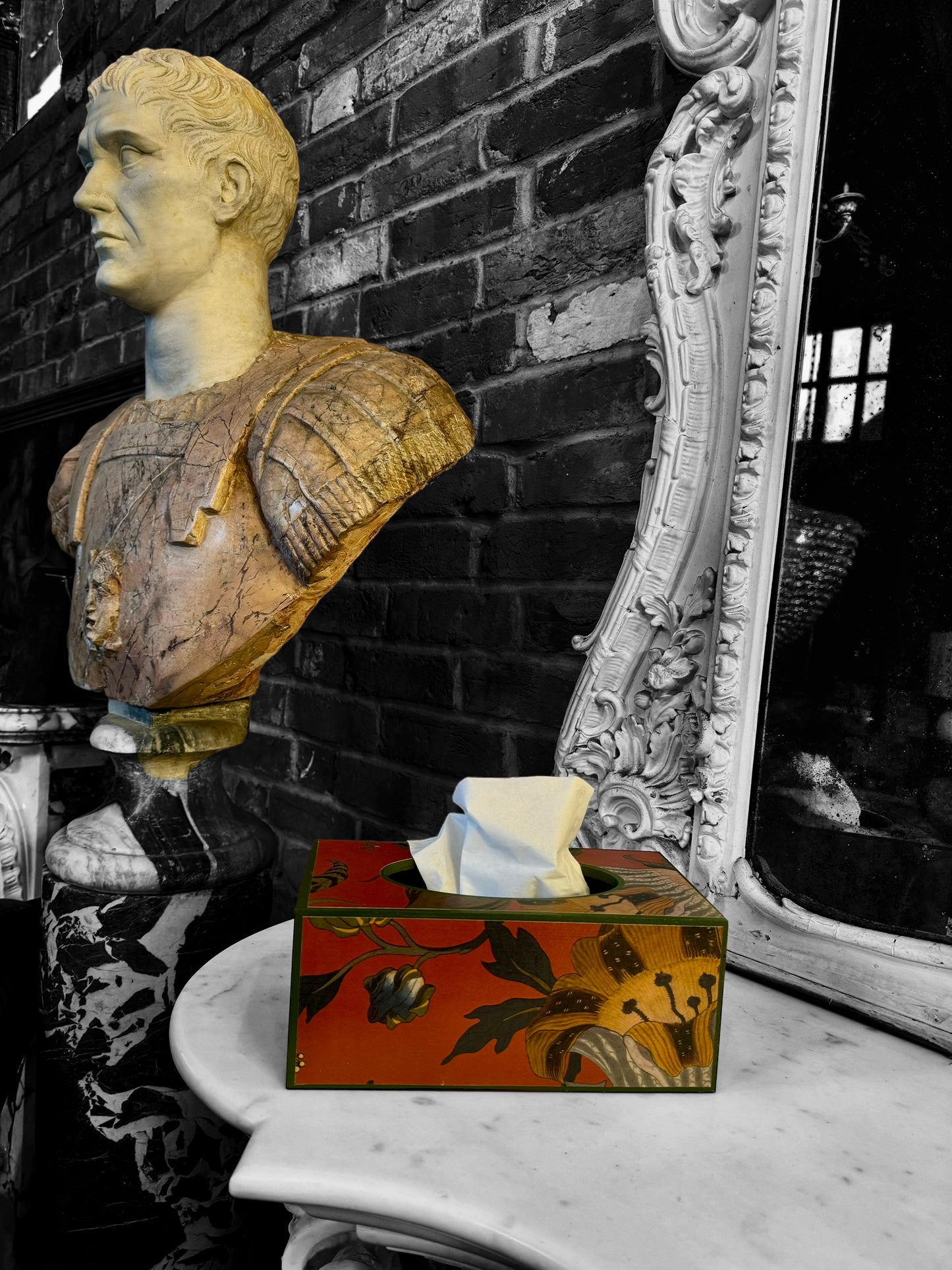Shoreditch - Matching set - Waste paper bin & square or rectangle tissue box cover - Decoupage in Artemis by House of Hackney in Sienna colourway
