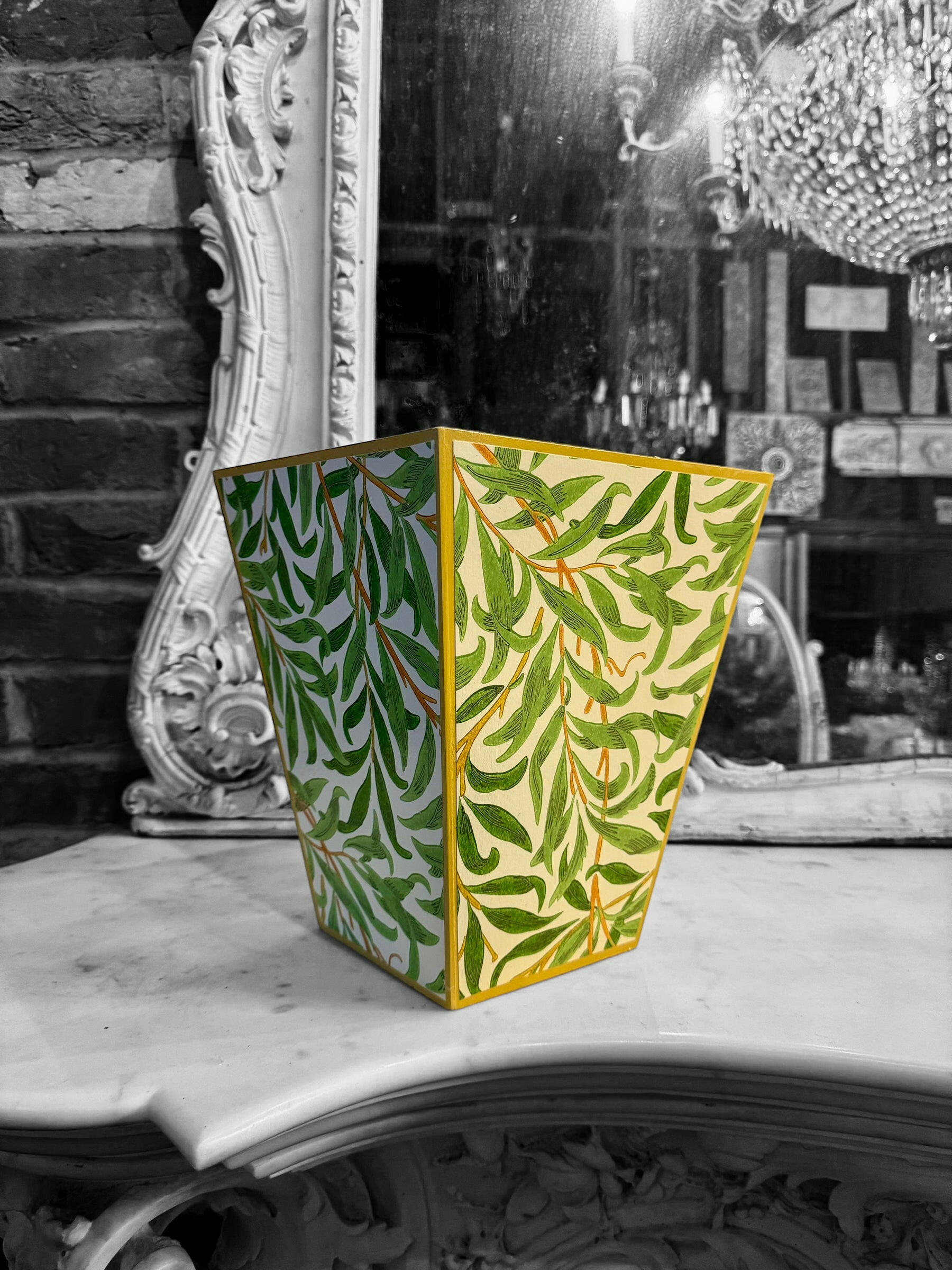 BROADSTAIRS -  Waste paper bin - Decoupage in Willow Boughs Cornubia/Morris & Co X Ben Pentreath in Green colour way.