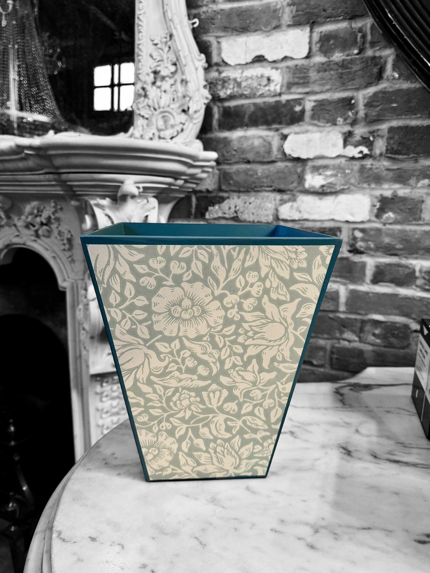 CHELSEA - Waste paper bin - Decoupage in Mallow/Morris & Co in Chalk/Duck Egg colour way..