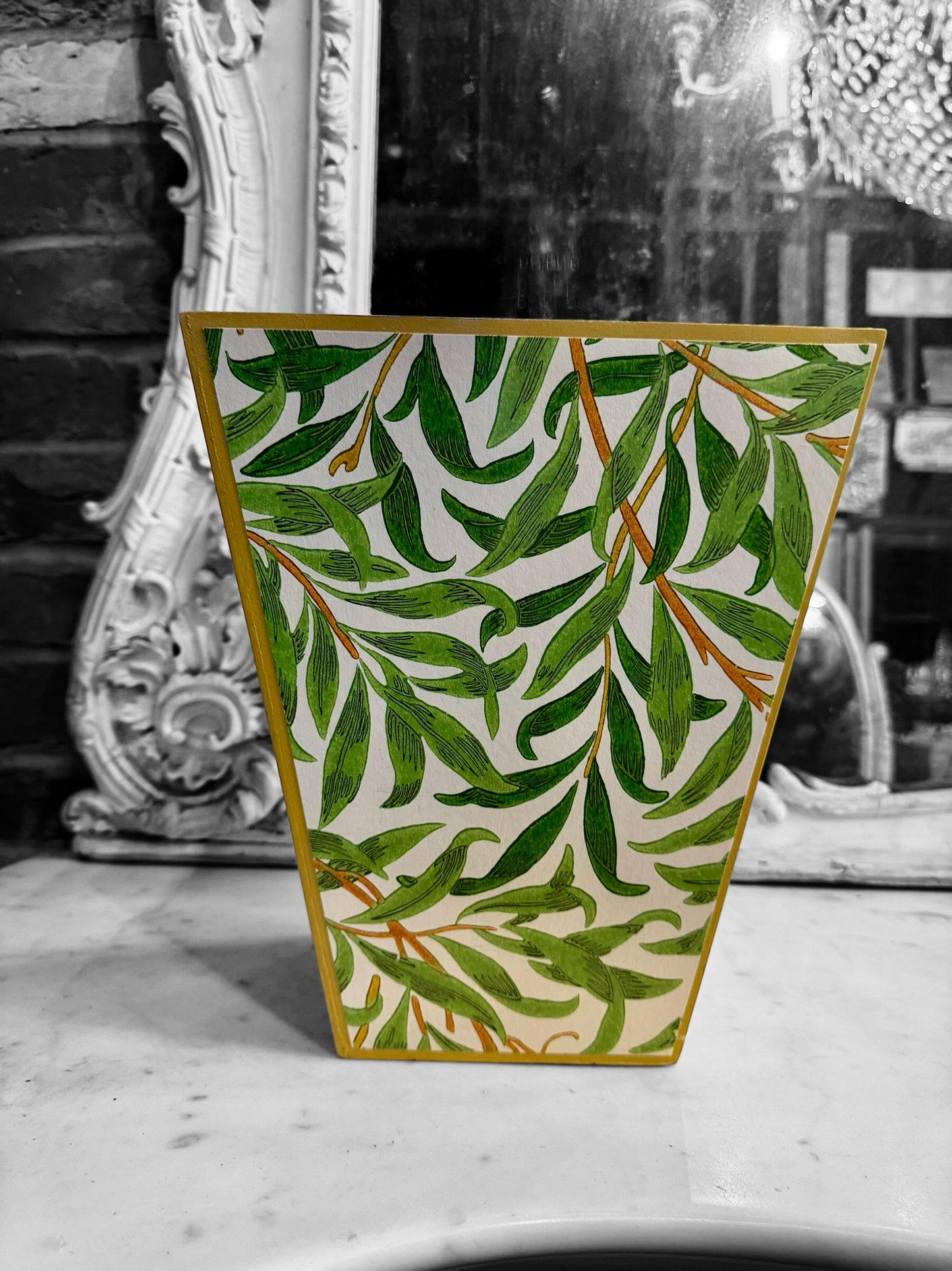 BROADSTAIRS -  Waste paper bin - Decoupage in Willow Boughs Cornubia/Morris & Co X Ben Pentreath in Green colour way.