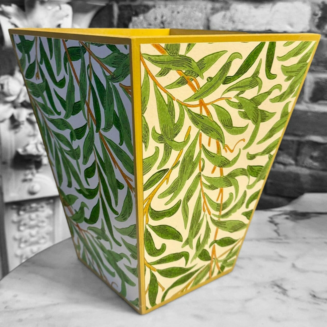 BROADSTAIRS -  Waste paper bin - Decoupage in Willow Boughs Cornubia/Morris & Co X Ben Pentreath in Green colour way.