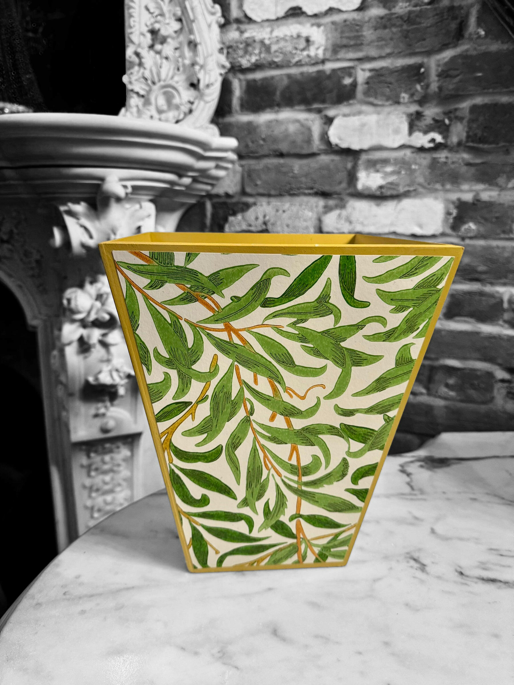 BROADSTAIRS -  Waste paper bin - Decoupage in Willow Boughs Cornubia/Morris & Co X Ben Pentreath in Green colour way.