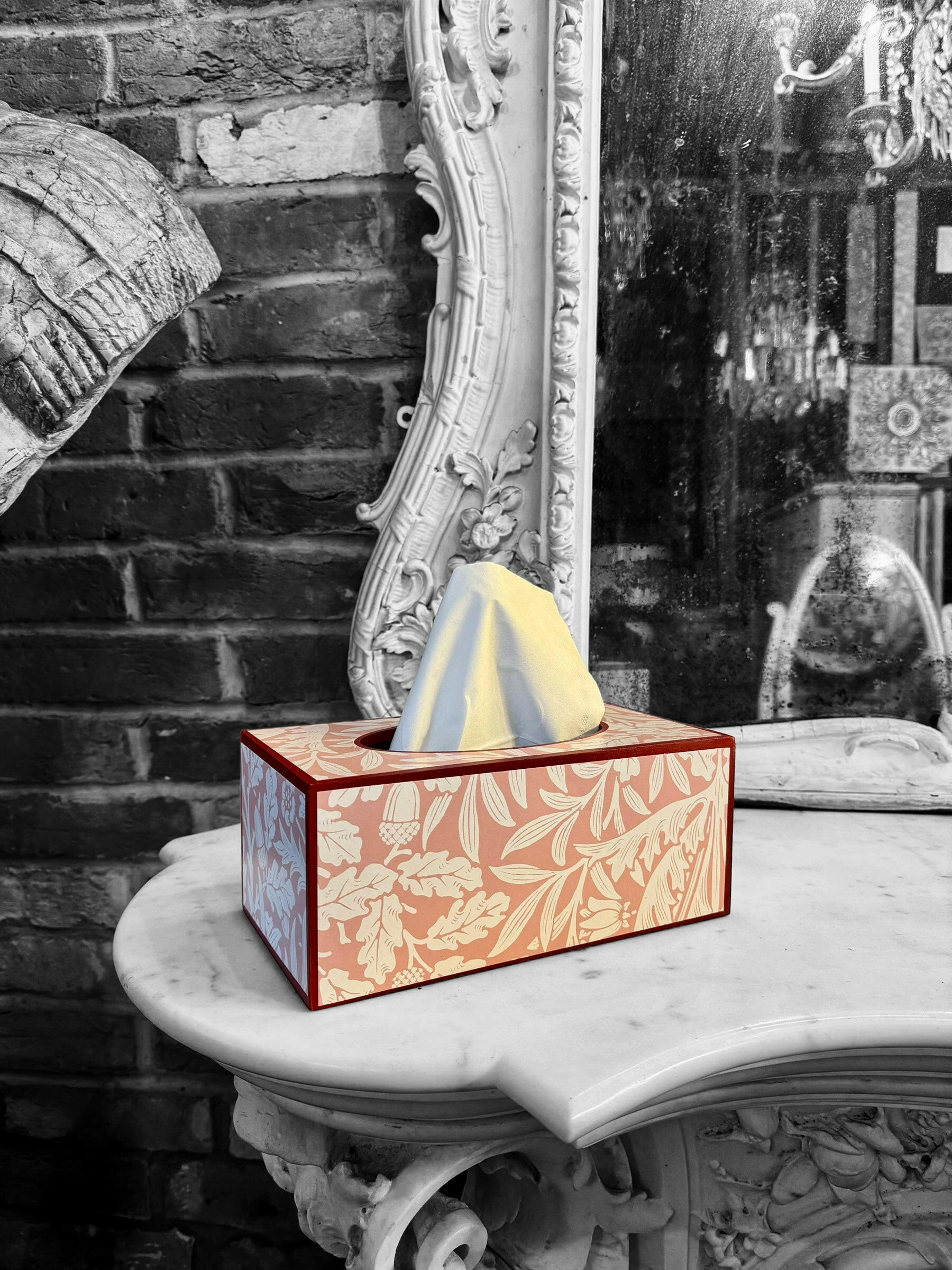 FITZROVIA - Rectangle tissue box cover - Decoupage in Acorn/Morris & Co in Blush colour way.