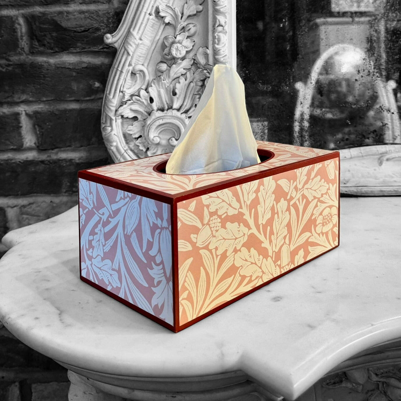 FITZROVIA - Rectangle tissue box cover - Decoupage in Acorn/Morris & Co in Blush colour way.