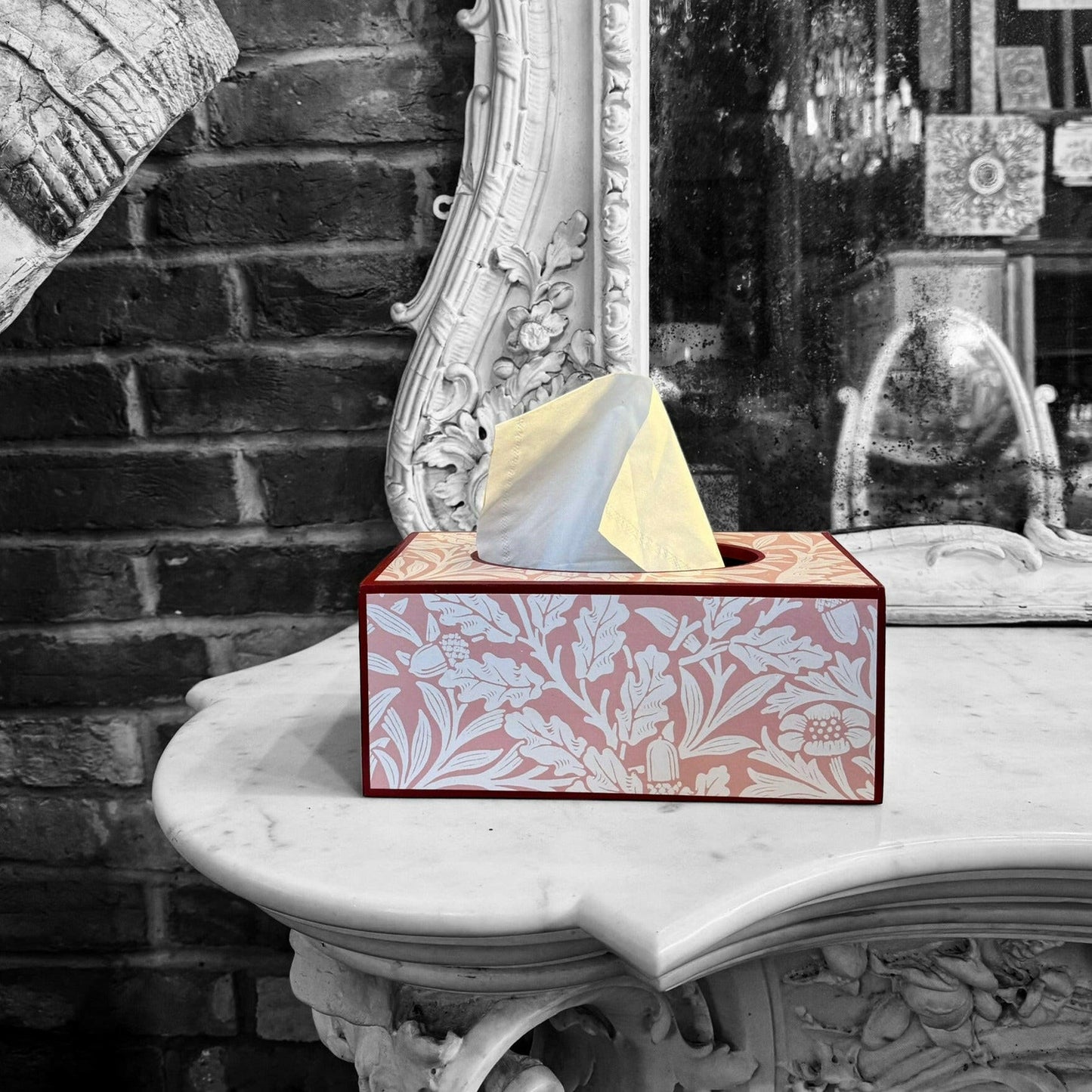 FITZROVIA - Rectangle tissue box cover - Decoupage in Acorn/Morris & Co in Blush colour way.