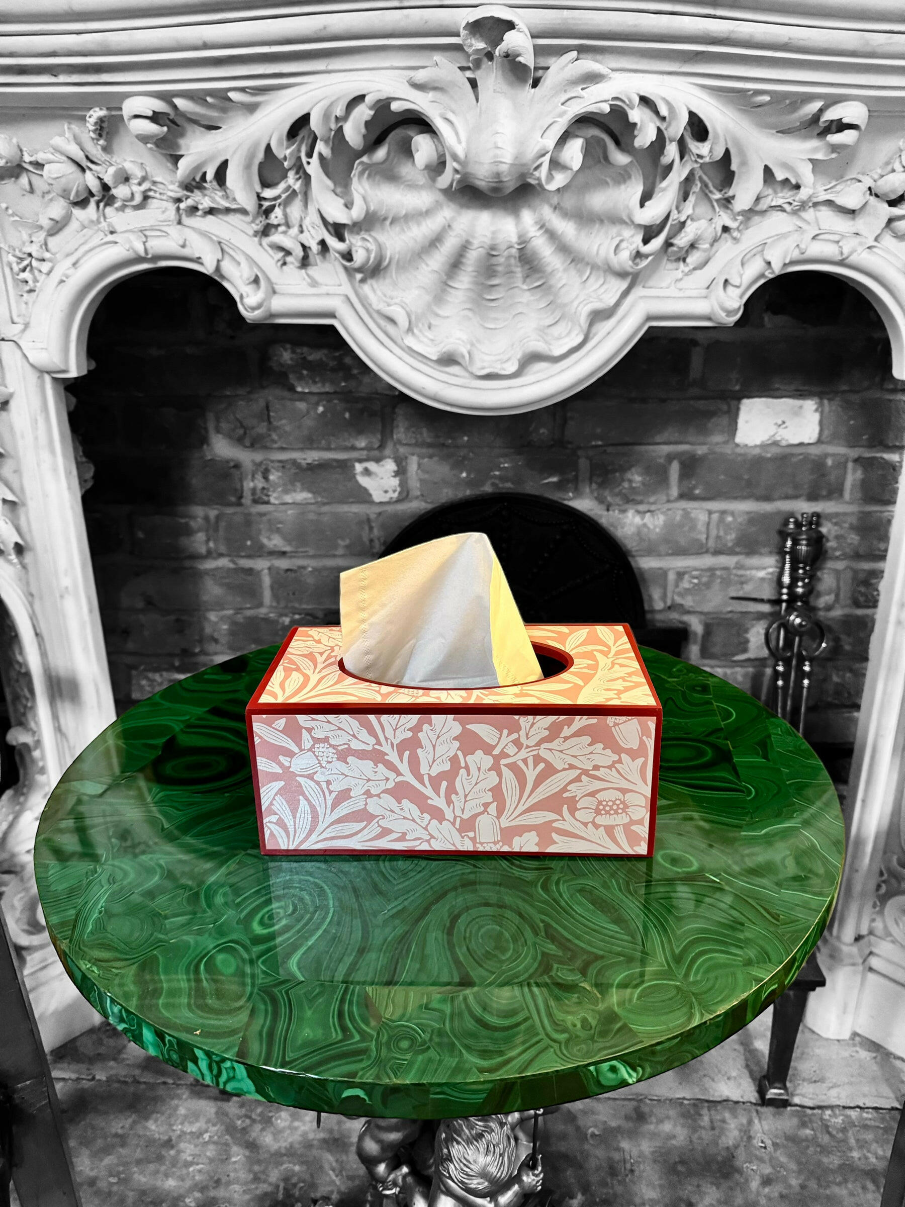 FITZROVIA - Rectangle tissue box cover - Decoupage in Acorn/Morris & Co in Blush colour way.