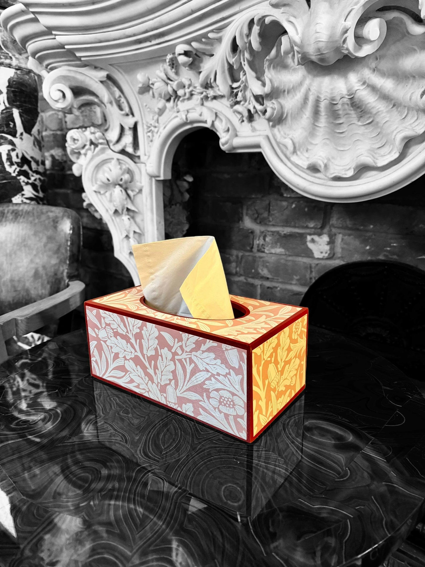 FITZROVIA - Rectangle tissue box cover - Decoupage in Acorn/Morris & Co in Blush colour way.